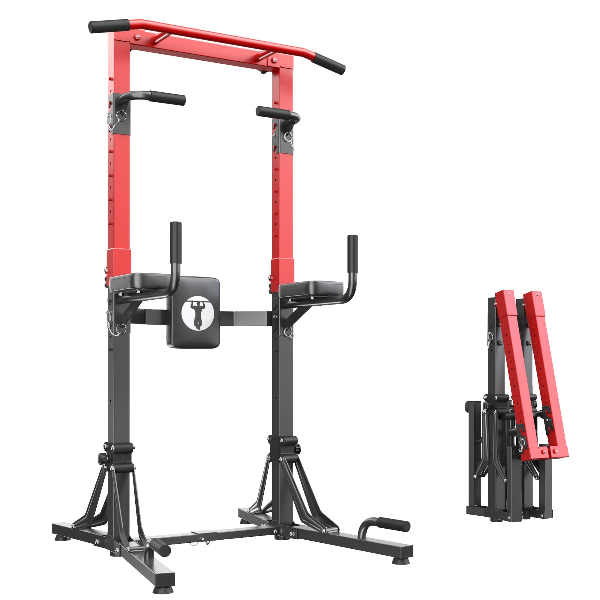 SogesPower Power Tower - Estación de potencia multifunción plegable con barra de dominadas ajustable y silla romana ajustable, ideal para calistenia y vivienda
