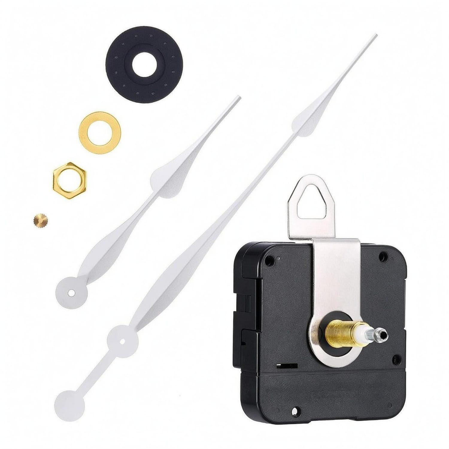 Threaded Shaft Quartz Timepiece Movement Kit Hanging Hook Timepiece Movement with Hands Mounting Nut Timekeeping Part Black, Silver-image-23