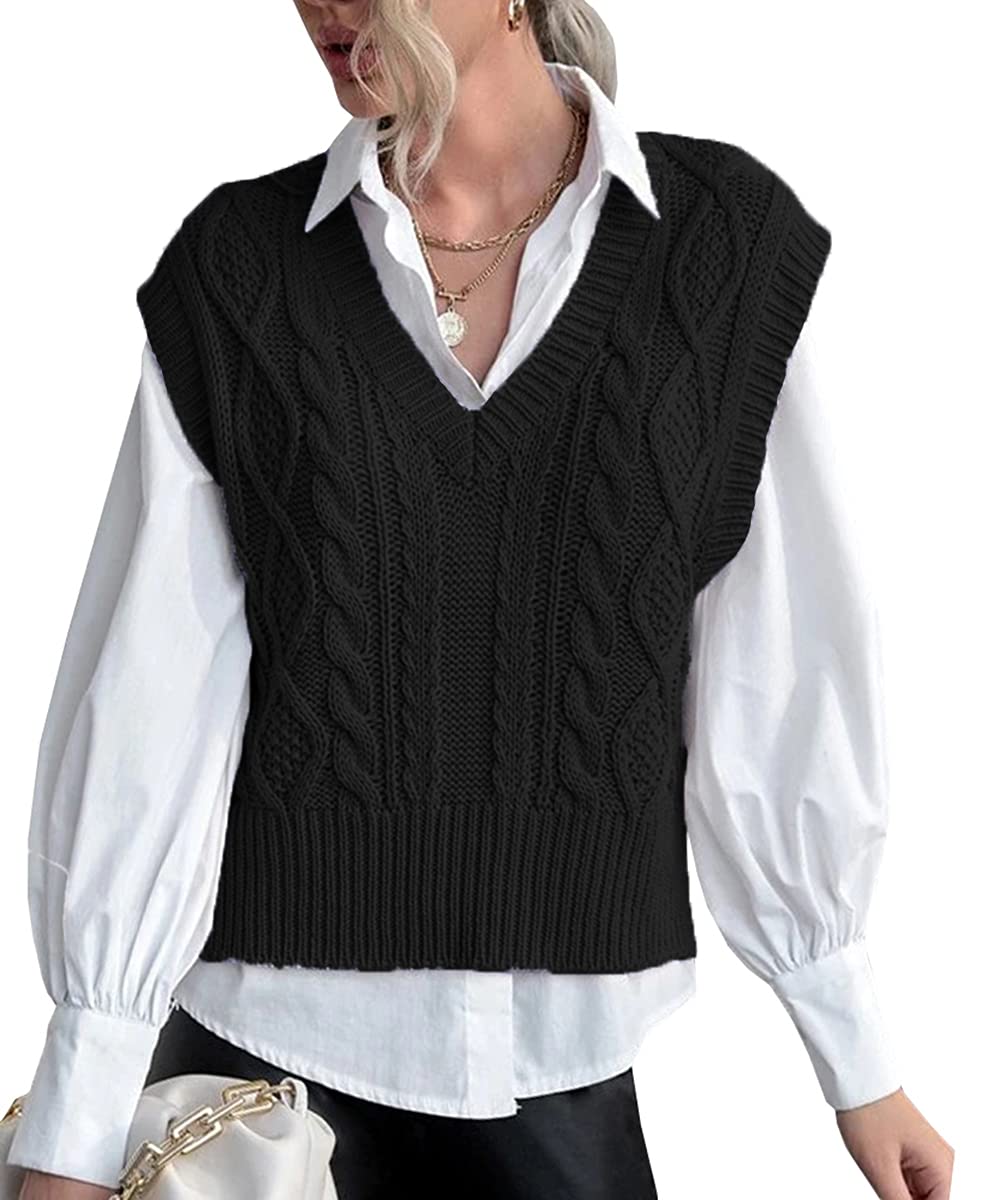 LueluoyeSweater Vest for Women V Neck Sleeveless Knit Solid Casual Ribbed Preppy Pullover Tops
