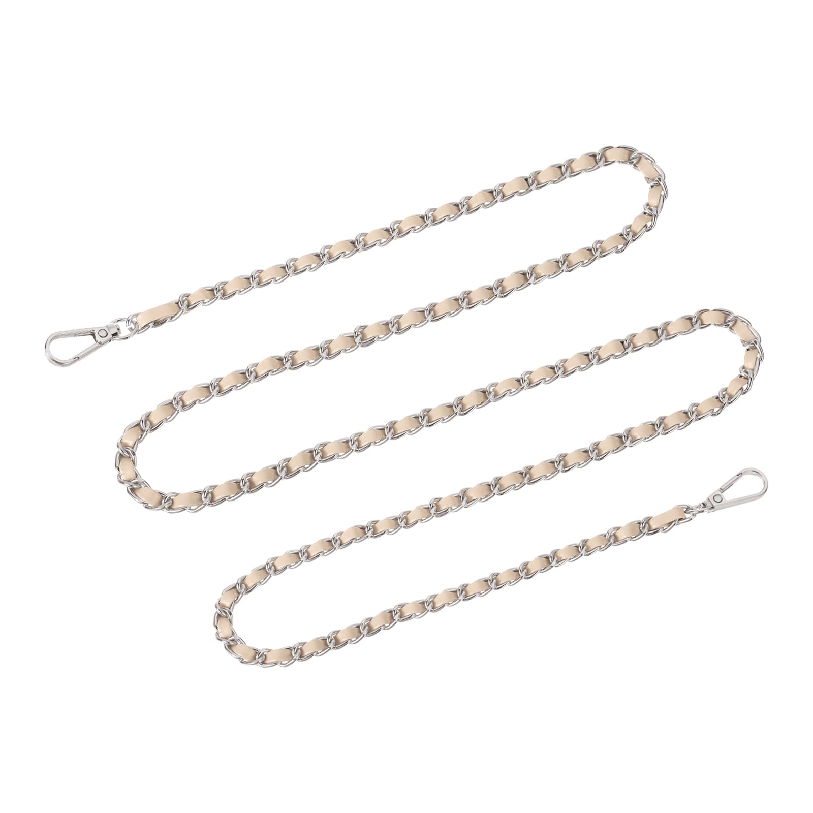 sourcing map Purse Chain Strap, 55" Leather Iron Flat Chain Strap Handbag Chains Purse Straps for Shoulder Bags and Cross Body Bags Replacement Strap (Beige Strap + Silver Chain)