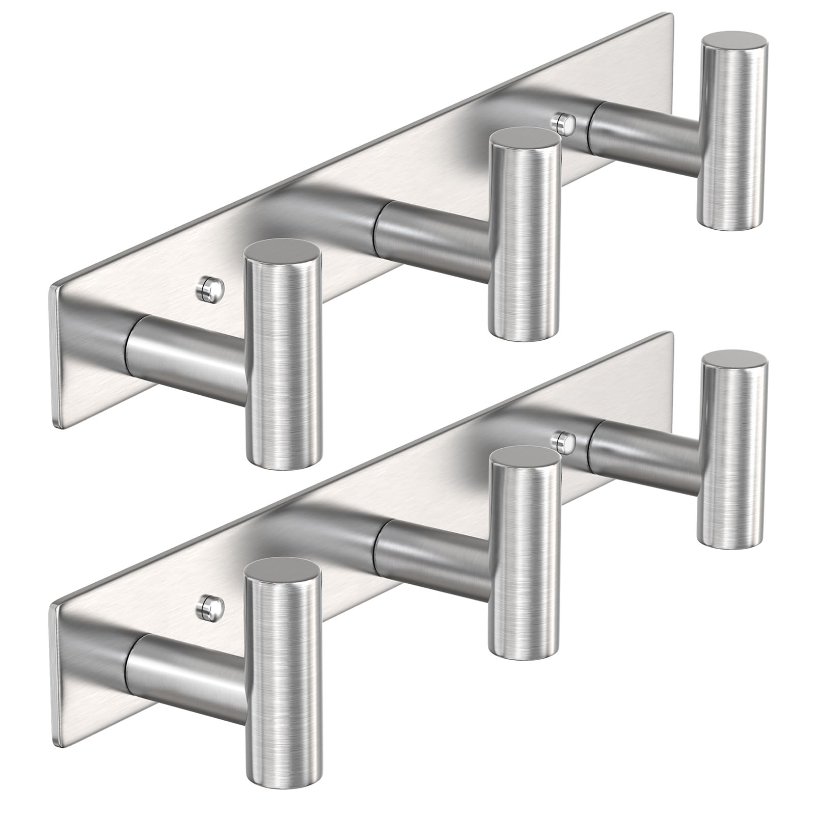 PMMASTO Wall Mounted Coat Rack, Silver- 3 Hooks, 2 Pack, T Shape
