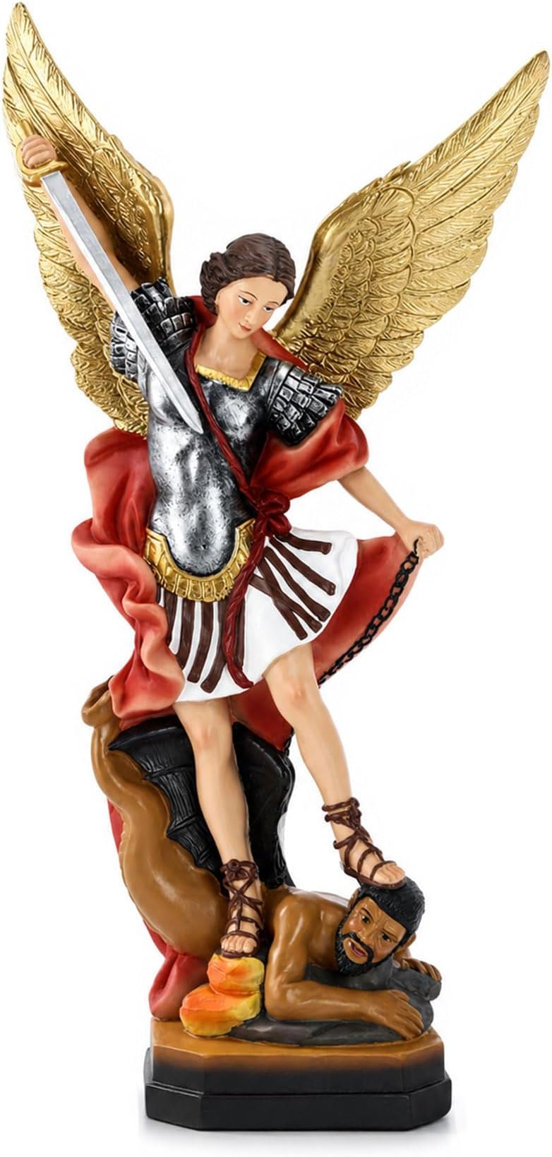 QIANLING 8.7 inch St Michael Statue, Archangel Michael Statues, San Miguel Arcangel Statue,Michael Archangel Defeated Lucifer Tramples Demon Statues, Religious Collectible Angel Sculpture