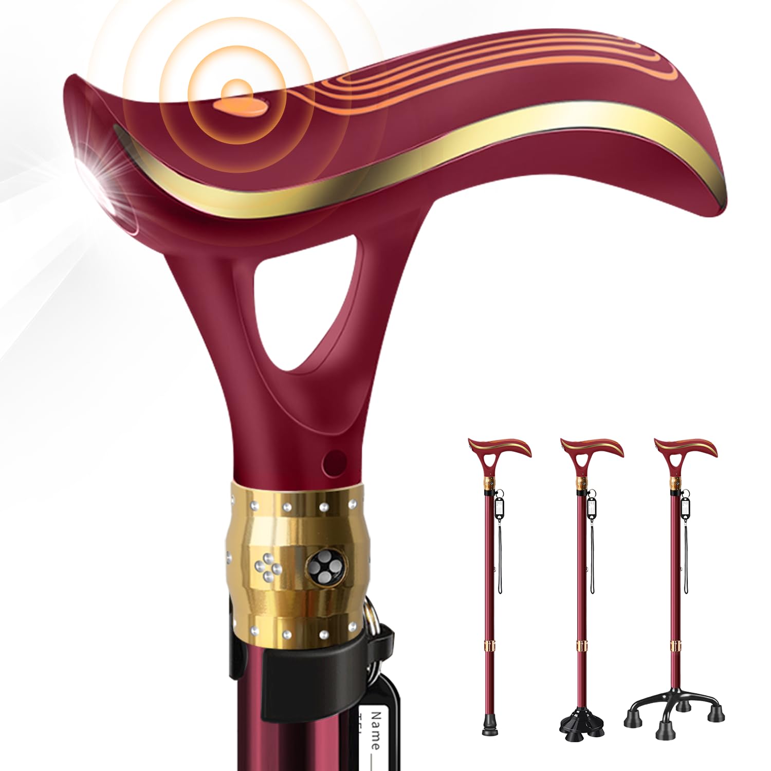 Smart Alarm Walking Cane for Men & Women, Telescopic and Adjustable Walking Sticks for Seniors, USB Direct Charge, with LED Light, One Cane for Three Purposes, Light and Stable