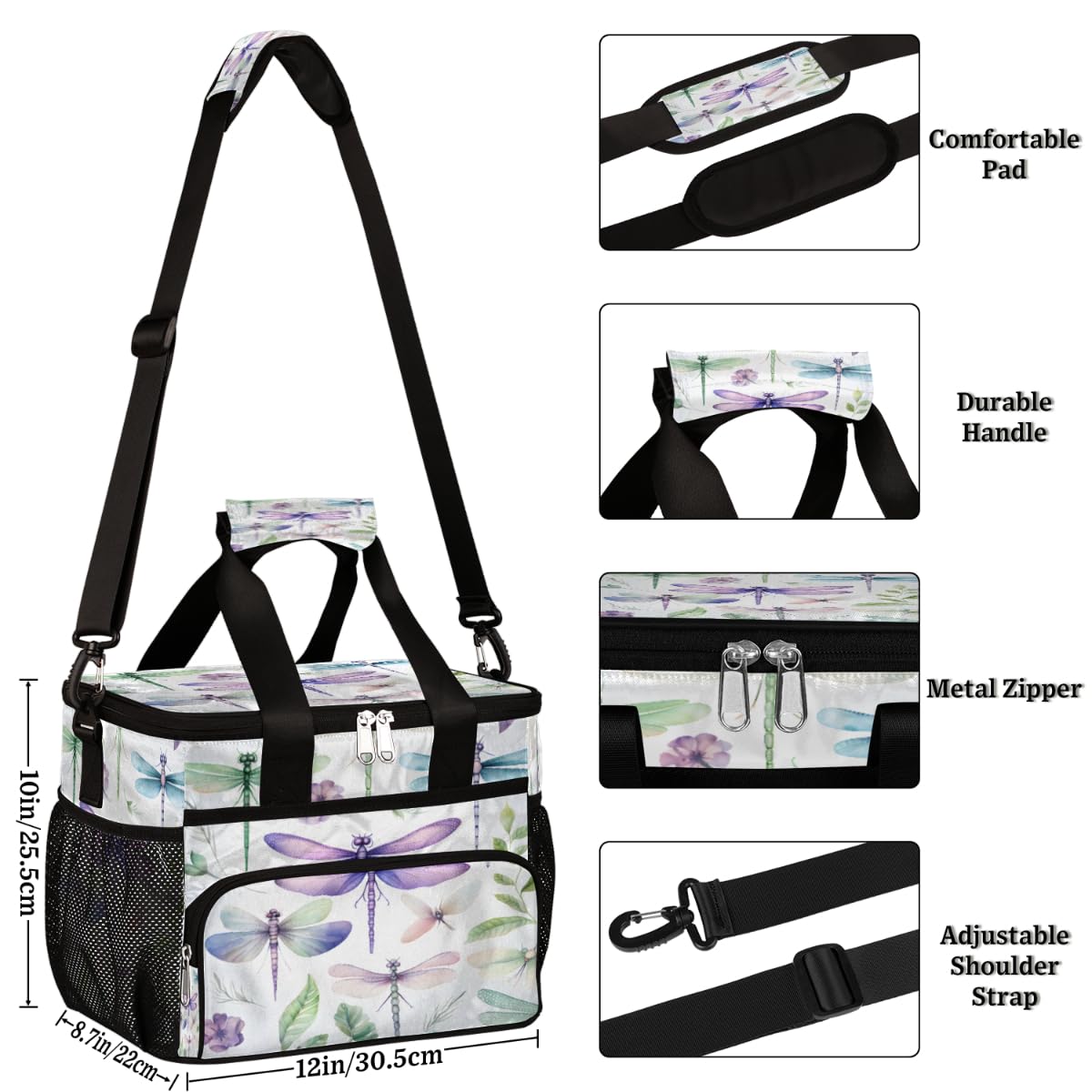 Dragonfly Insulated Picnic Backpack Lunch Box for Women Men Picnic Basket Tote Lunch Bag Picnic Bag Portable Lunch Bags for Picnic, Beach, Work, Trip,Office, Camp Colorful Dragonfly
