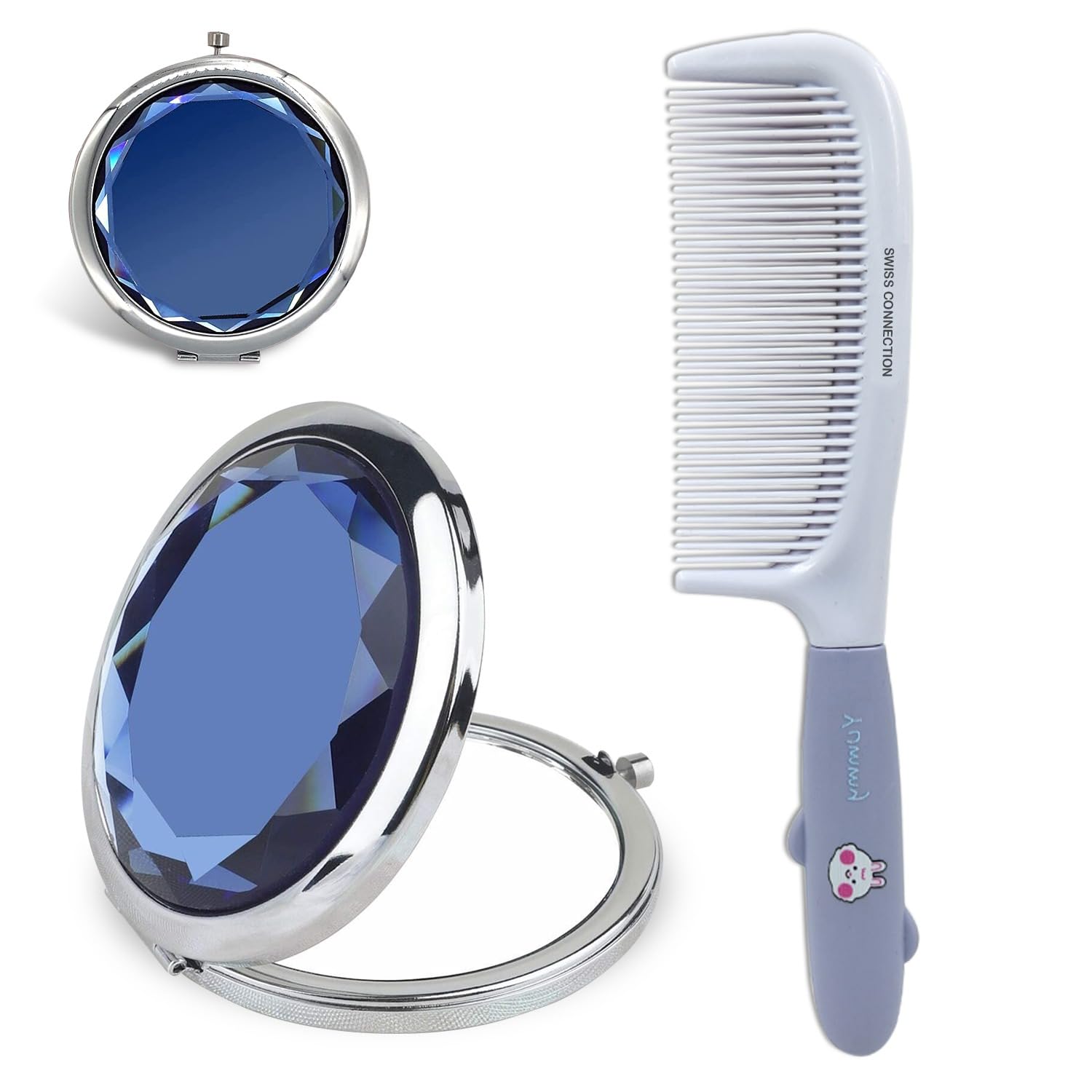 professional hair comb with double-side magnifying (1x-2x) makeup mirror portable, easy to carry, styling & grooming for gift women & teen girls, set for all hair types pack of 2