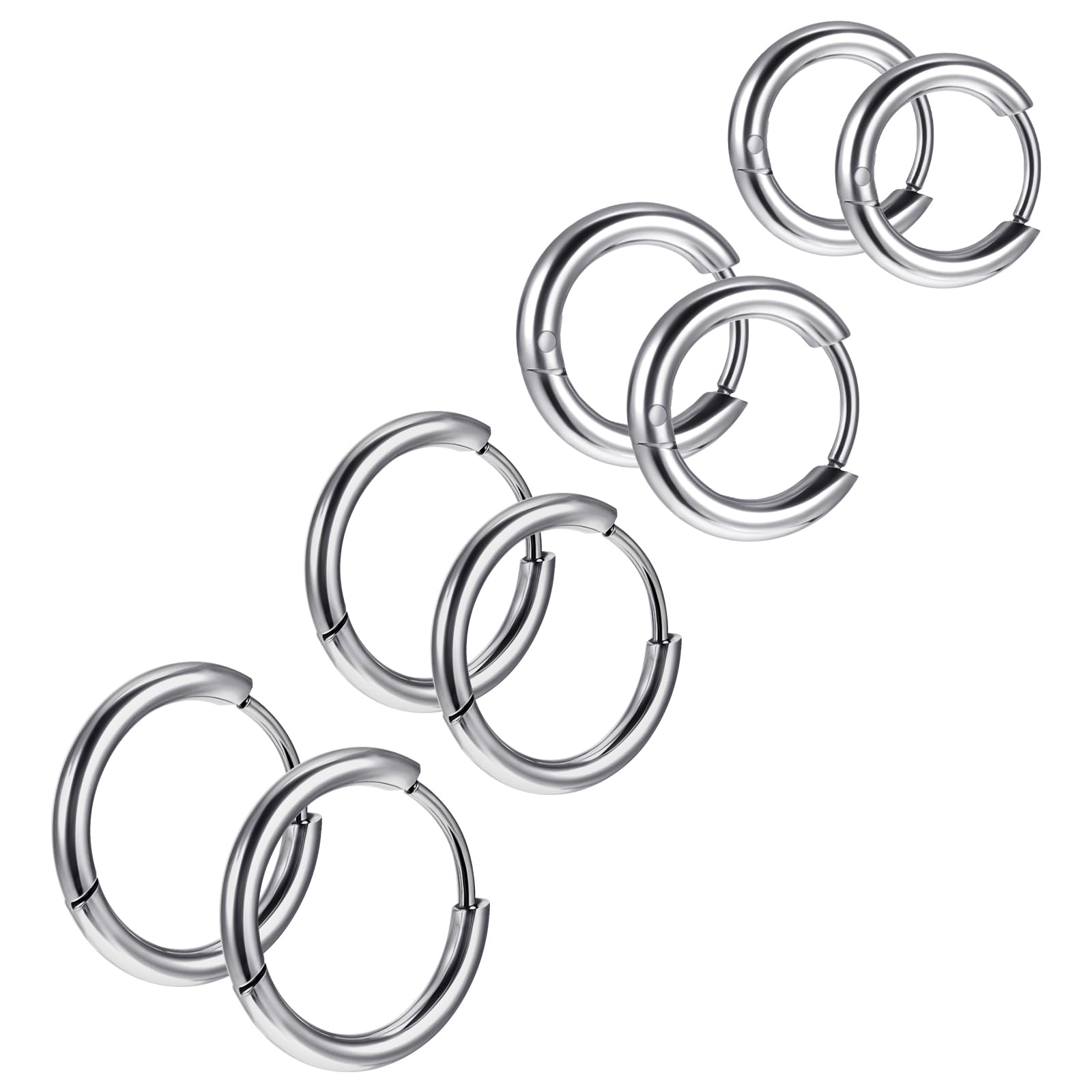 4 Pairs Stainless Steel Huggie Hoop Earrings Silver Small Hoop Earring For Women Men Mini 8mm 10mm 12mm 14mm Cartilage Helix Lobes Hinged Sleeper Earrings For Multiple Piercings-image-41