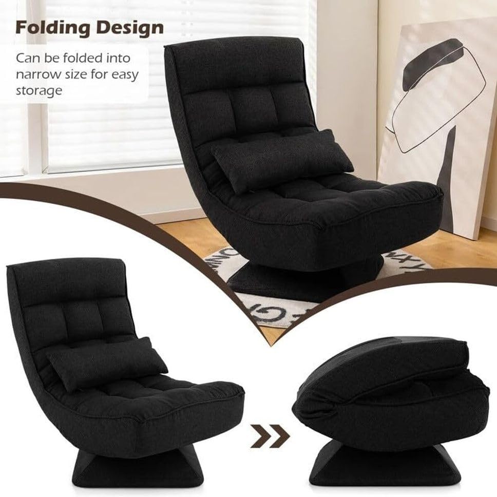 Image of Modern Single Seater Lounge Chair with Thick Cushioned Seat & Backrest | Soft Fabric Upholstery | Comfortable Accent Recliner Style Chair for Living Room & Bedroom, Color: Black