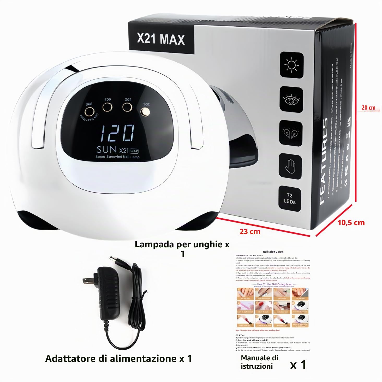 Lampada UV per unghie in gel professionale 320W lampada UV per nail art con 72 LED, sensore auto, 4 timer