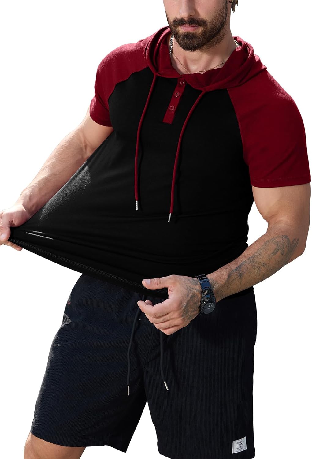 KUYIGO Men's Short Sleeve Hoodie Workout Gym Muscle Fit Athletic Lightweight Sweatshirt Hoodies Pullover with Drawstring - Image 4