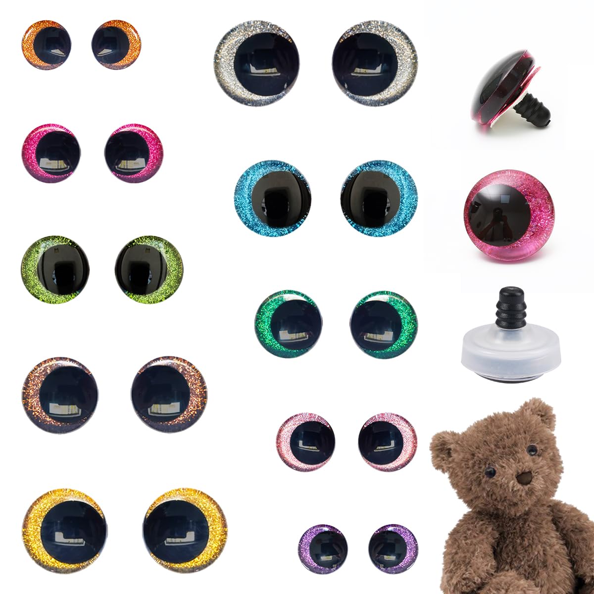 64 Stück Glitzernde Sicherheitsaugen Für Puppen & Plüschtiere – 12/16/18/20 Mm, 8 Farben, Ideal Zum Basteln