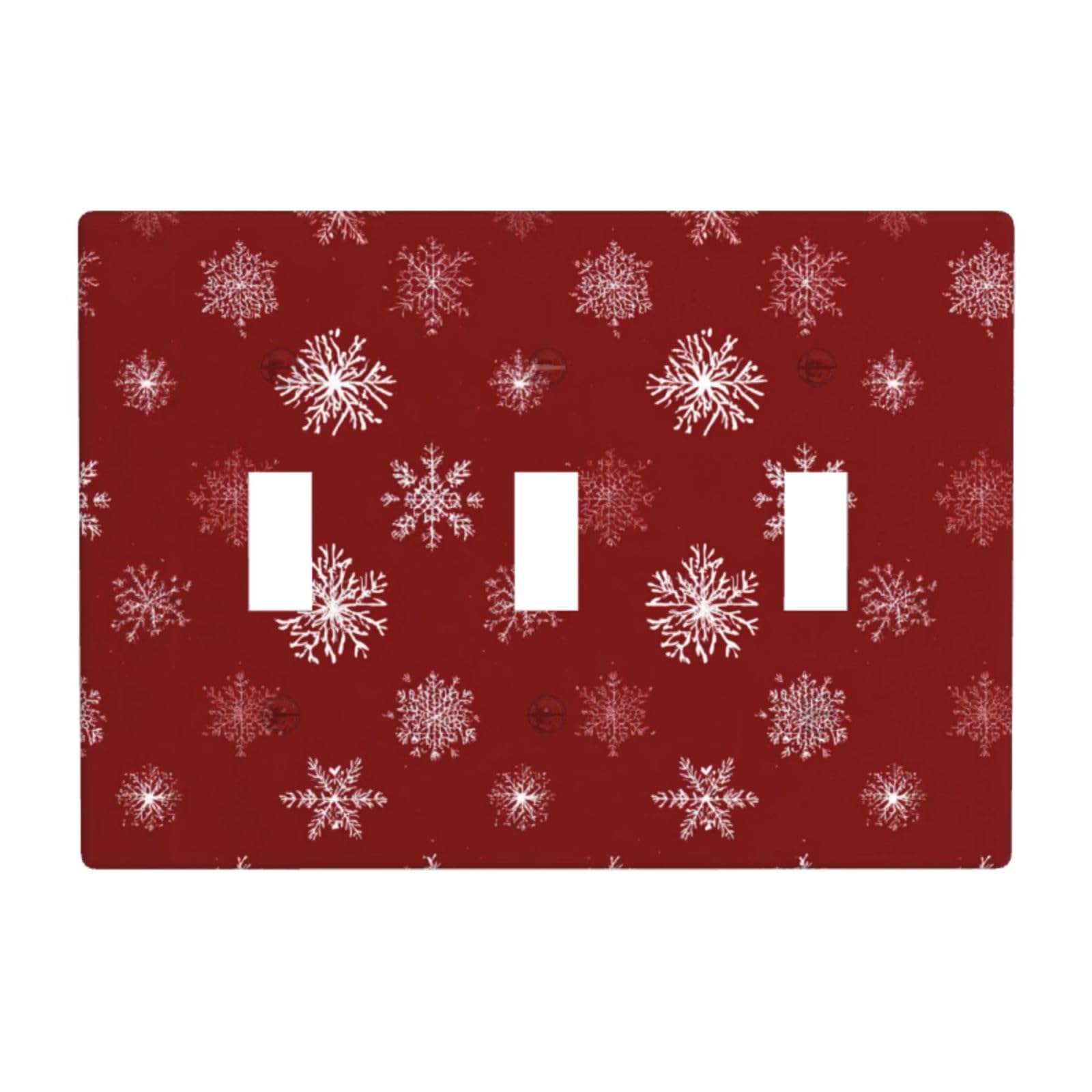 Woshuwo White Snowflakes On Red Light Switch Covers 3 Gang Triple Toggle Wall Plate Switchplate Electrical Faceplate For Bathroom Kitchen Bedroom Decor