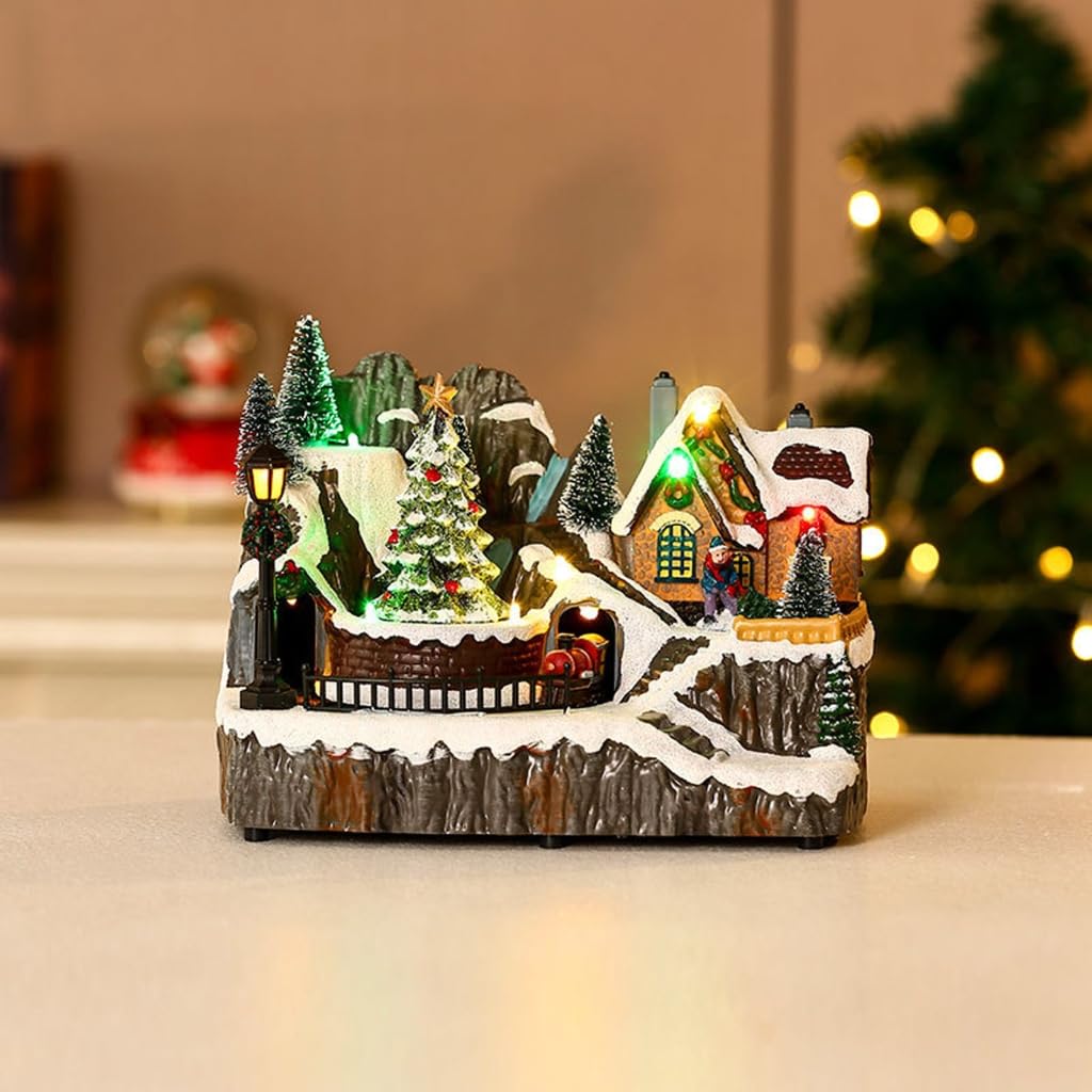 Figuras navideñas para casa de pueblo, adornos de resina, suministros artesanales, decoración de fiesta de jardín interior al aire libre