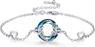 Crystal Celtic Bracelet Sterling Silver Volcano /Green/ Purple Crystal Bracelet for Women Celtic Knot Bracelets Sisters Friendship Crystal Bracelets Jewelry Gifts for Girls Christma Birthday Adjustable Bracelets