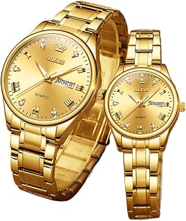 Couple Watches Men and Women Romantic Couple Pair Quartz Watches Valentines Couple Matching Watches Stainless Steel Calendar Date Waterproof His and Her Watches for Couples…