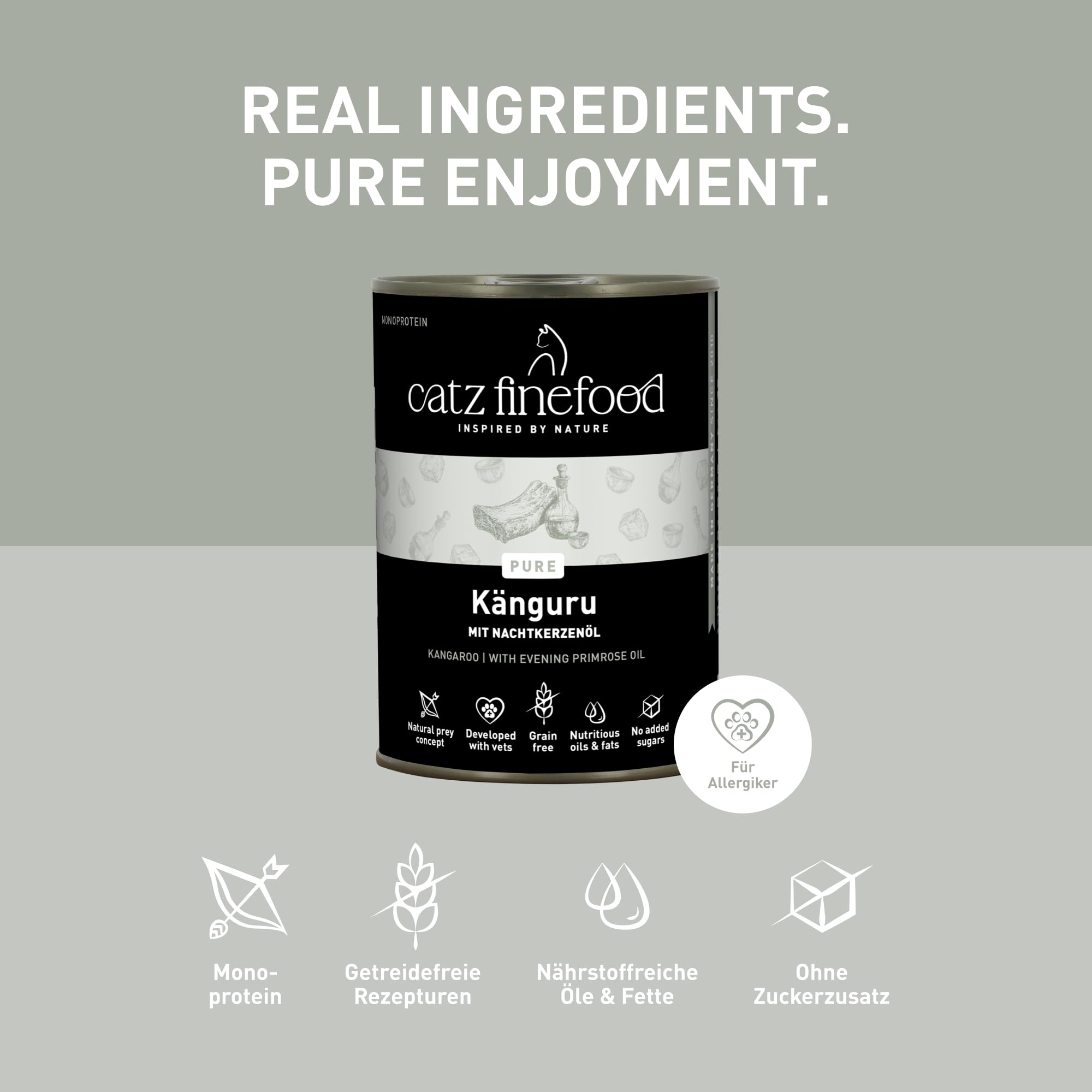 catz finefood Purrrr kangur monoproteina karma dla kotów mokra nr 107, dla kotów wrażliwych na odżywianie, 70% zawartości mięsa, puszka 6 x 400 g
