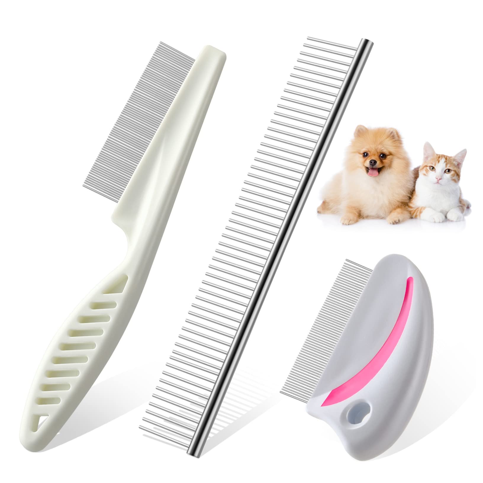 Mikikit 3pcs Pet Grooming Combs Ergonomic Dog Brush Kit for Hair Removal Dematting Skin Massage Grooming Tools for Cats Dogs