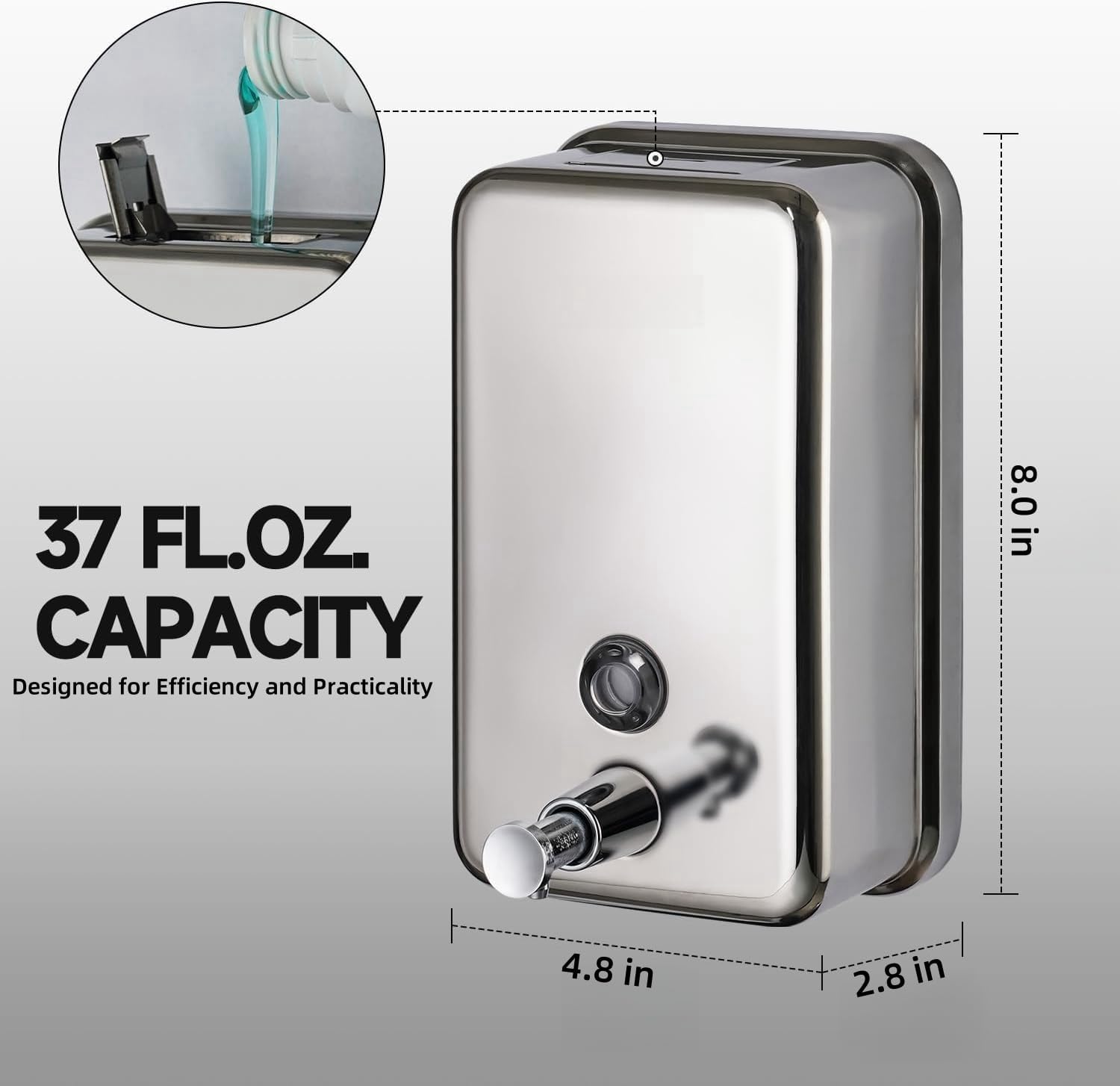 Commercial Soap Dispenser Wall Mount Stainless Steel Manual Pump Liquid Rust-Proof Leak Free for Bathroom Restaurant 500ml/17oz (White and Silver) - Image 5