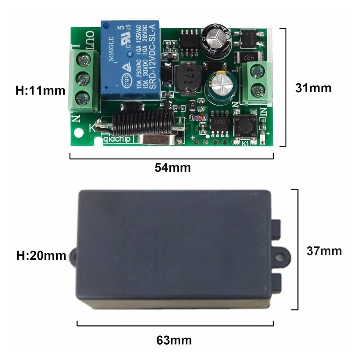433 MHz AC 85V 110V 220V 1 CH Remote Control Receiver Relay Switch Module + Wall Remote Switch(1 Button Transmitter)