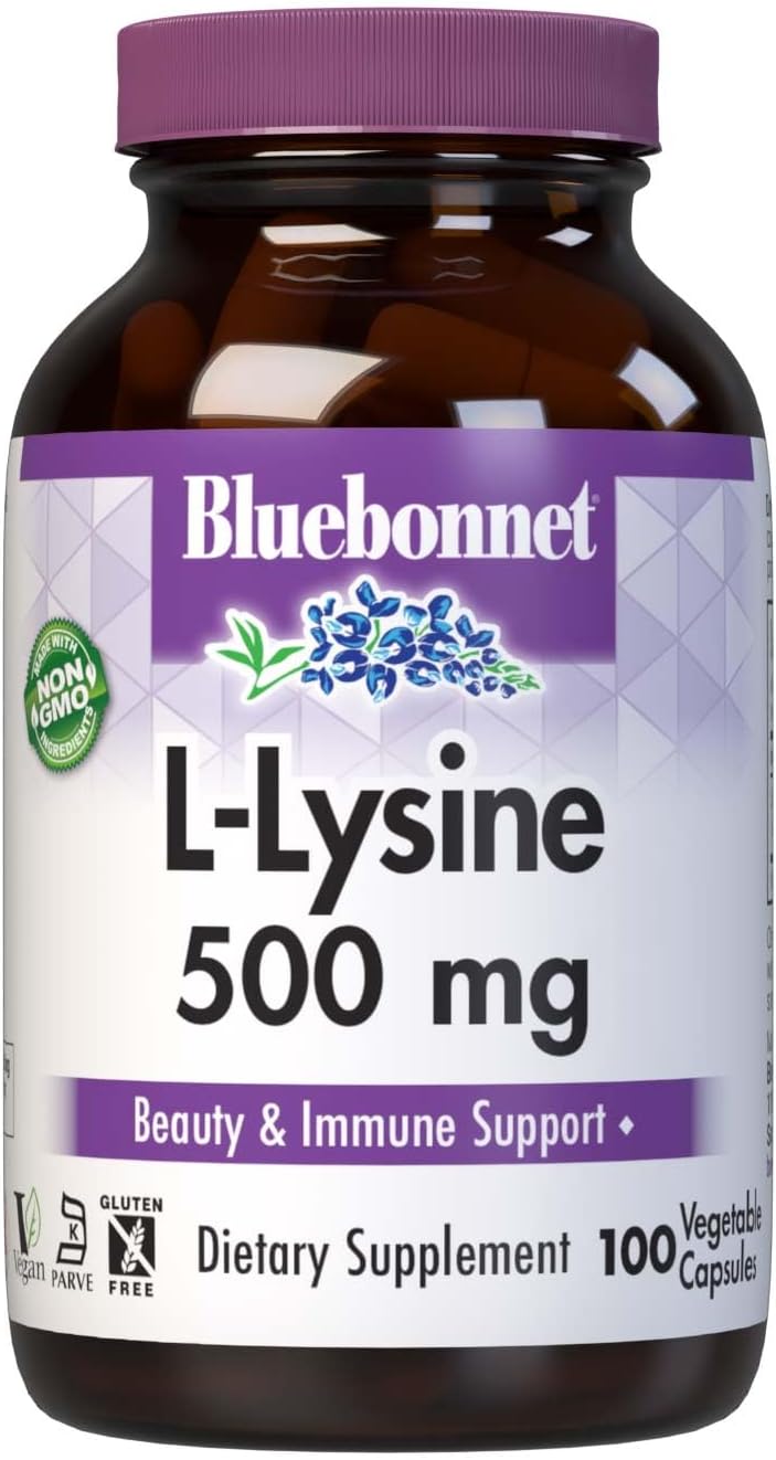 BlueBonnet Nutrition L-Lysine 500mg, for Healthy Immune Function, Supports Collagen Synthesis, Soy-Free, Gluten-Free, Non-GMO, Kosher Certified, Vegan, 100 Capsules (Pack of 2)