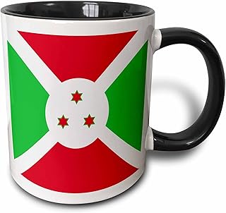 3dRose (mug_158272_4) Flag of Burundi - East Africa - African country world flags - Burundian red green white with 3 stars - Two Tone Black Mug, 11oz