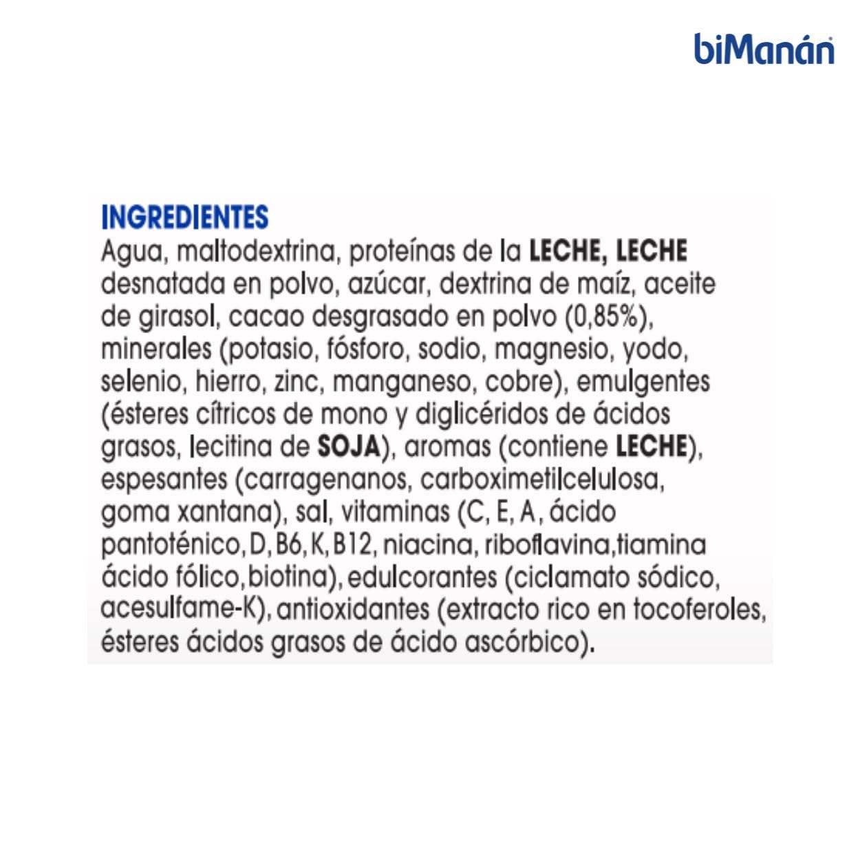 BiManán Batido Sustitutivo de Comidas Chocolate Sin Gluten Proteína Vitaminas Minerales Pack 6 Unidades