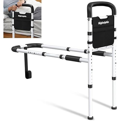 Bed Rails for Elderly Adults Safety 2026 Upgrade - ASTM-Certified Adjustable Bed Cane Supports 350LBS with Non-Slip Grip & Storage Pocket, Tool-Free Assembly Stable Bed Assist Rails for Seniors