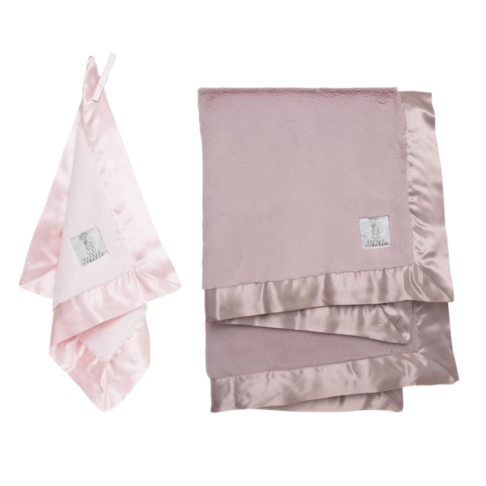 Little Giraffe Luxe Baby Blanket Bundle - 2 Piece Set with Satin Trim - Ultra Soft Faux Fur and Chenille Baby Blankets - Ideal for Stroller, Nursery, or Everyday Comfort