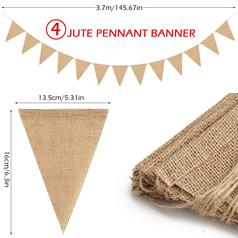 G2PLUS 3.7M Banderole Jute Guirlande Fanions - Bannière Toile Jute Vintage - Décoration Mariage Fête Baptême