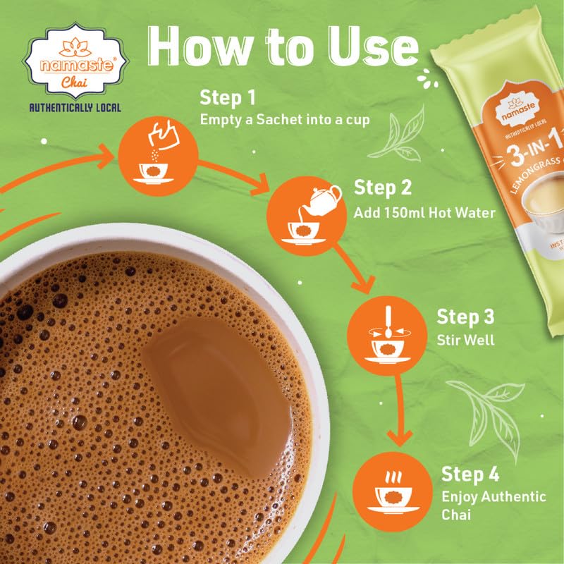 Image of Namaste Chai Instant Tea Premix Lemongrass Flavour | Assam | Milk and Sugar | Ready Mix Powder (40 Count (Pack of 4))
