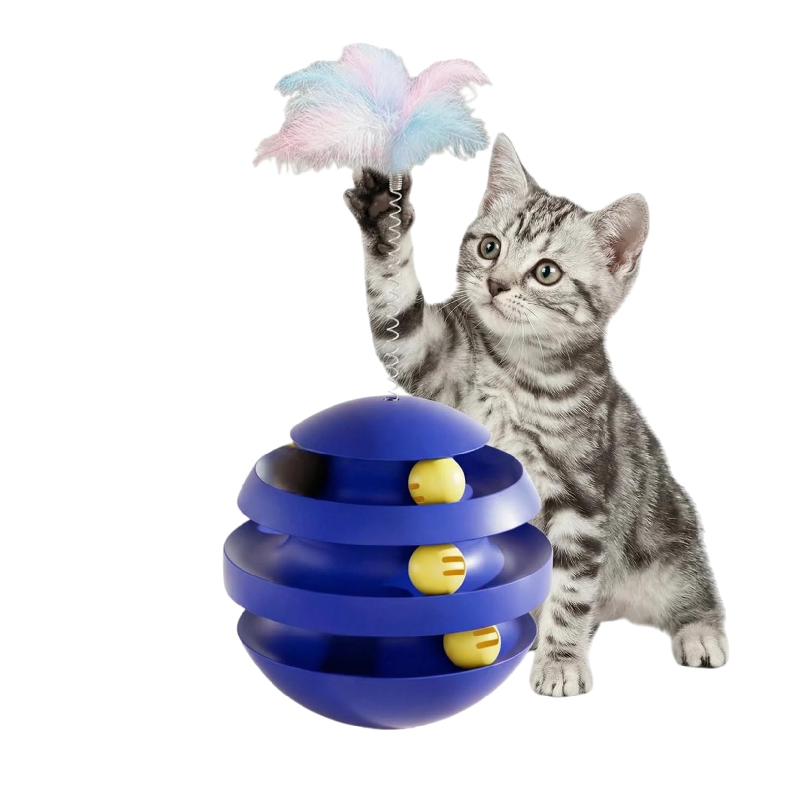 Interaktives Katzenspielzeug für Indoor-Katzen, Wackeln, rotierender Spaß-Tunnel-Ball mit Federstäbchen für gelangweilte Indoor-erwachsene Hunde und Katzen, um alleine zu spielen, zu