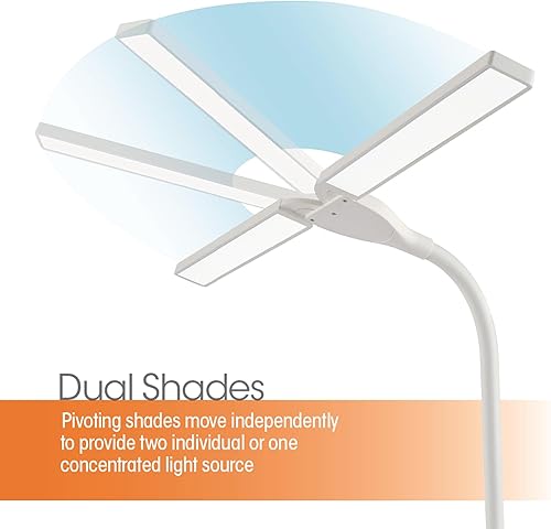 Miniatura 4 de OttLite Lámpara de escritorio LED con doble cabezal y altavoz Bluetooth, regulable con control táctil y modos de color, puerto de carga USB, LED de