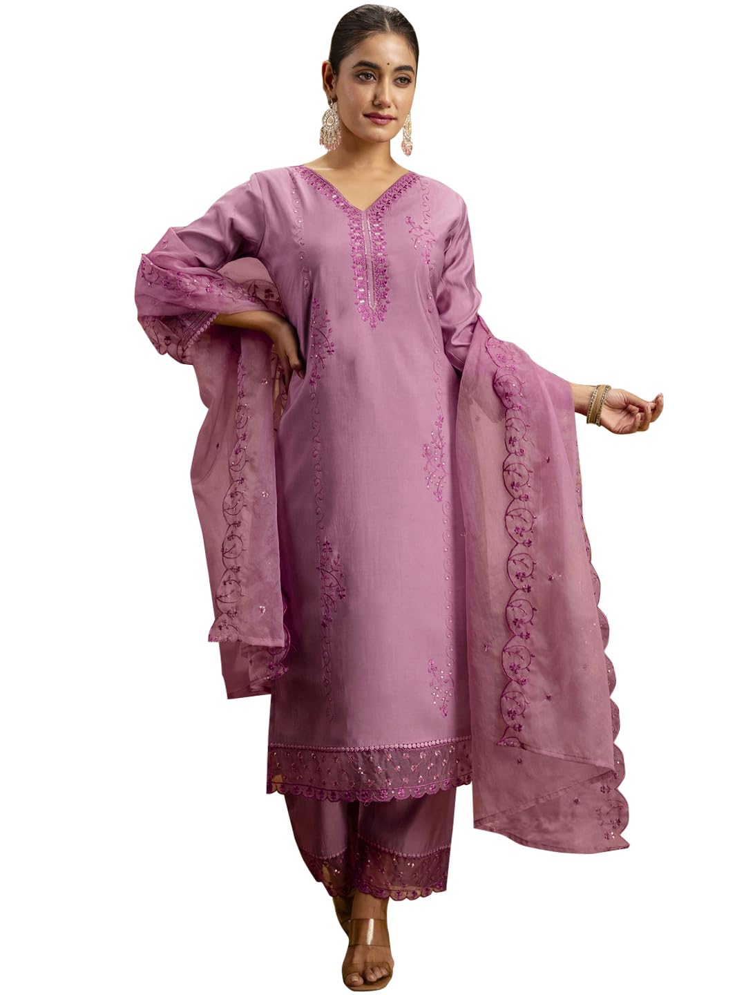 VredeVogel Kurta Set with Dupatta | Viscose Roman Silk Embroidered Kurta Set for Women | Women's Ethnic Casual Kurti Set | Kurta Pant Festive Suit