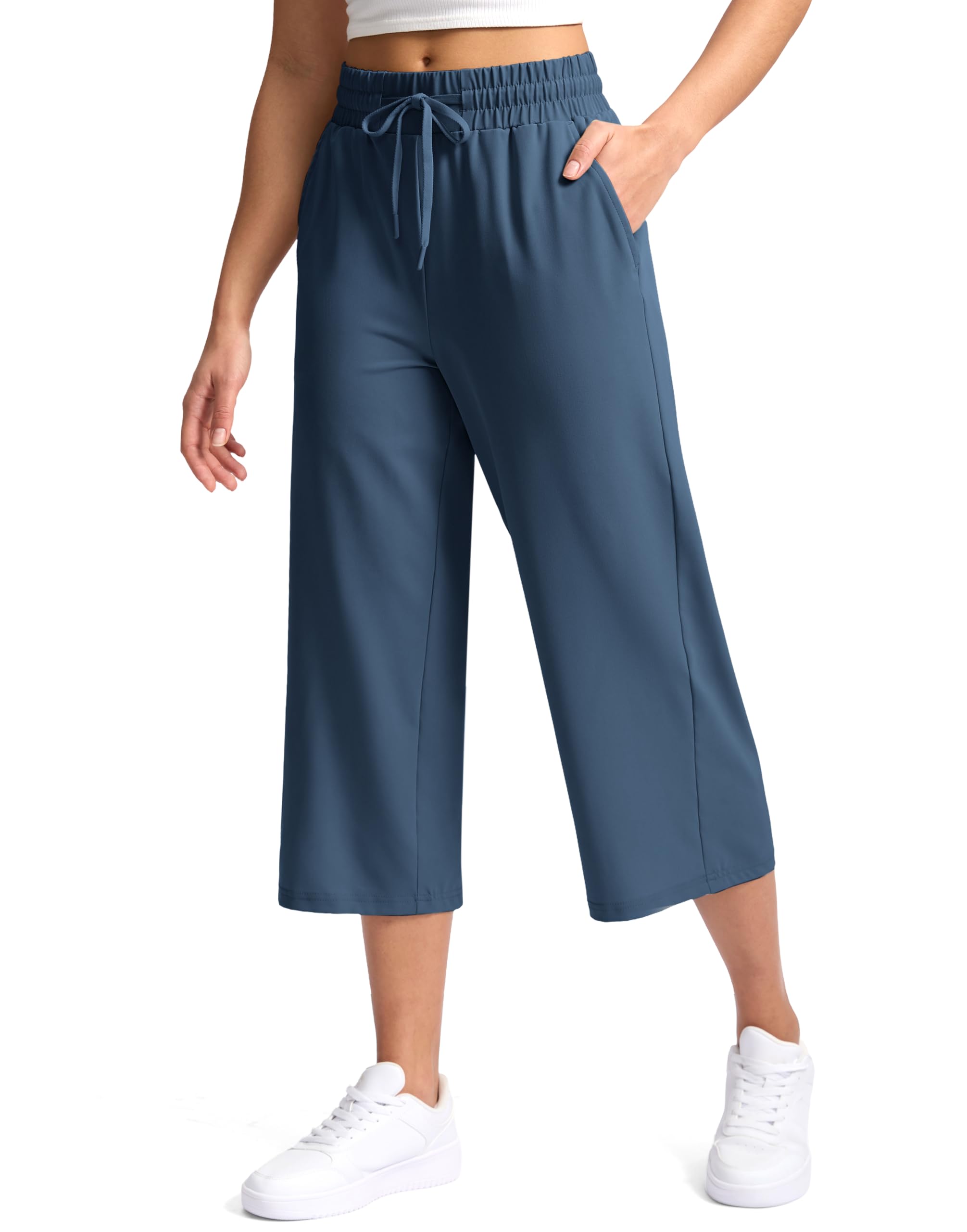 Soothfeel Women's Capri Pants Loose High Waisted Wide Leg Lightweight Travel Hiking Pants for Women Casual Summer with Pocket