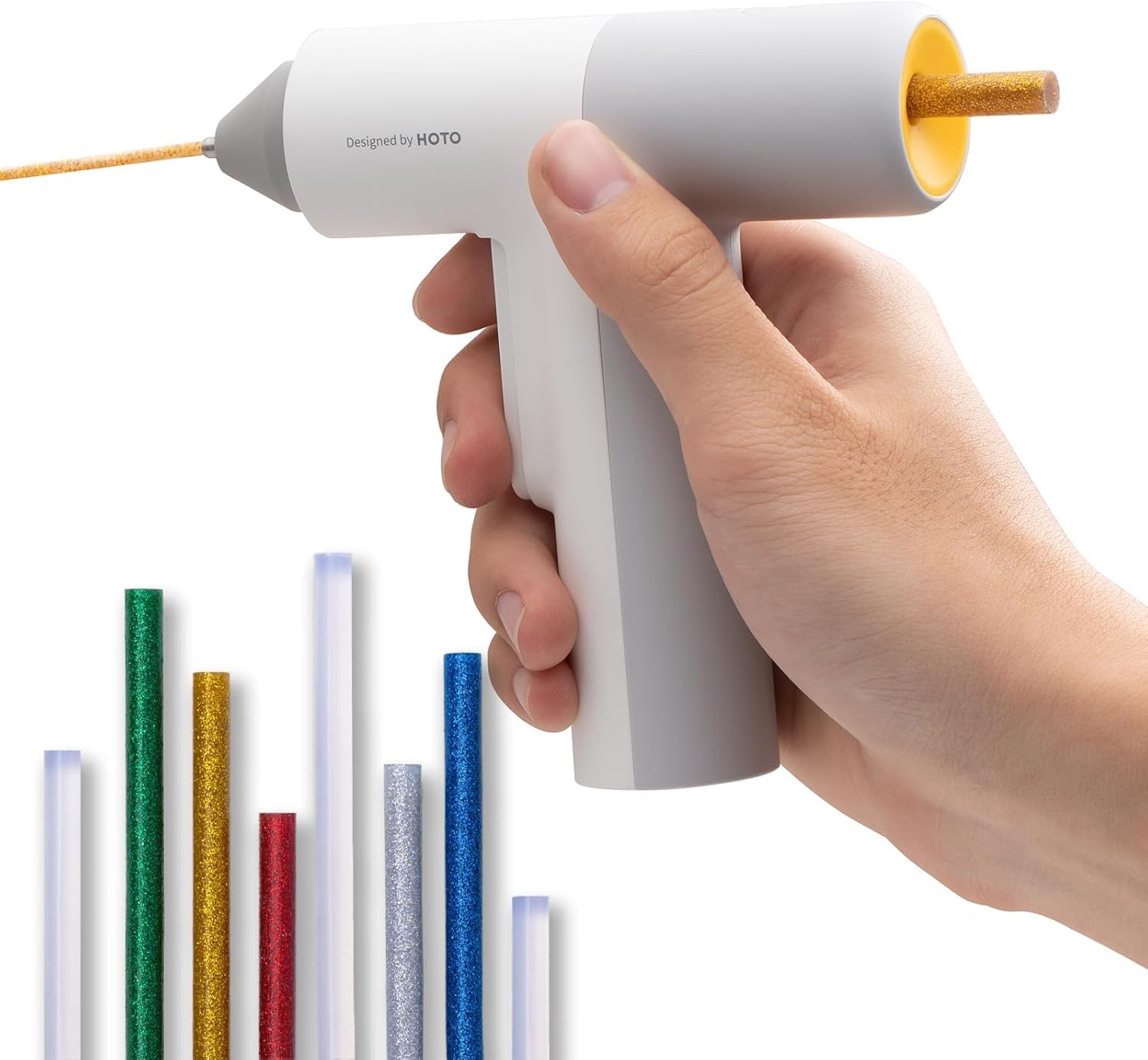 HOTO Akku Heißklebepistole Pro, Automatische Klebstoffausgabe, Mini Akku Klebepistole mit 40 Heißklebesticks, Heissklebepistole Kabellos für DIY Kunst, Handwerk & Schnelle Reparaturen im Haus Büro