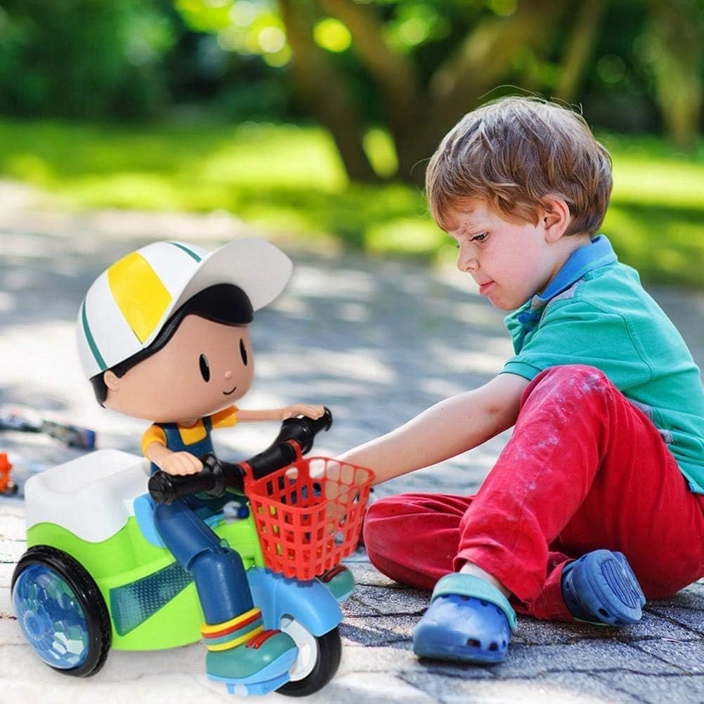 Cartoon Stunt Tricycle Toy, Kids Simulation Tricycle Toy Music Light Electric Three Wheeled Boy Girl Toy for Kids (As Show)