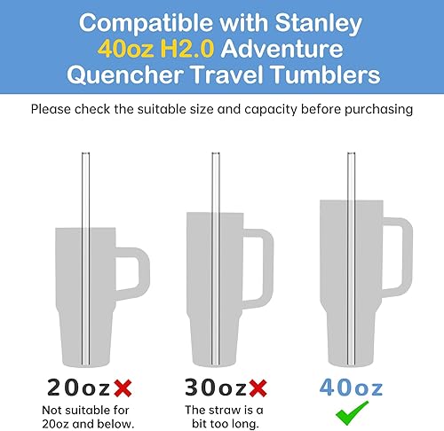 Miniatura 3 de NiHome 12 popotes reutilizables de vidrio transparente aptos para vaso Stanley H2.0 de 40 onzas con 2 cepillos, 12 pulgadas de largo, 0.4 pulgadas