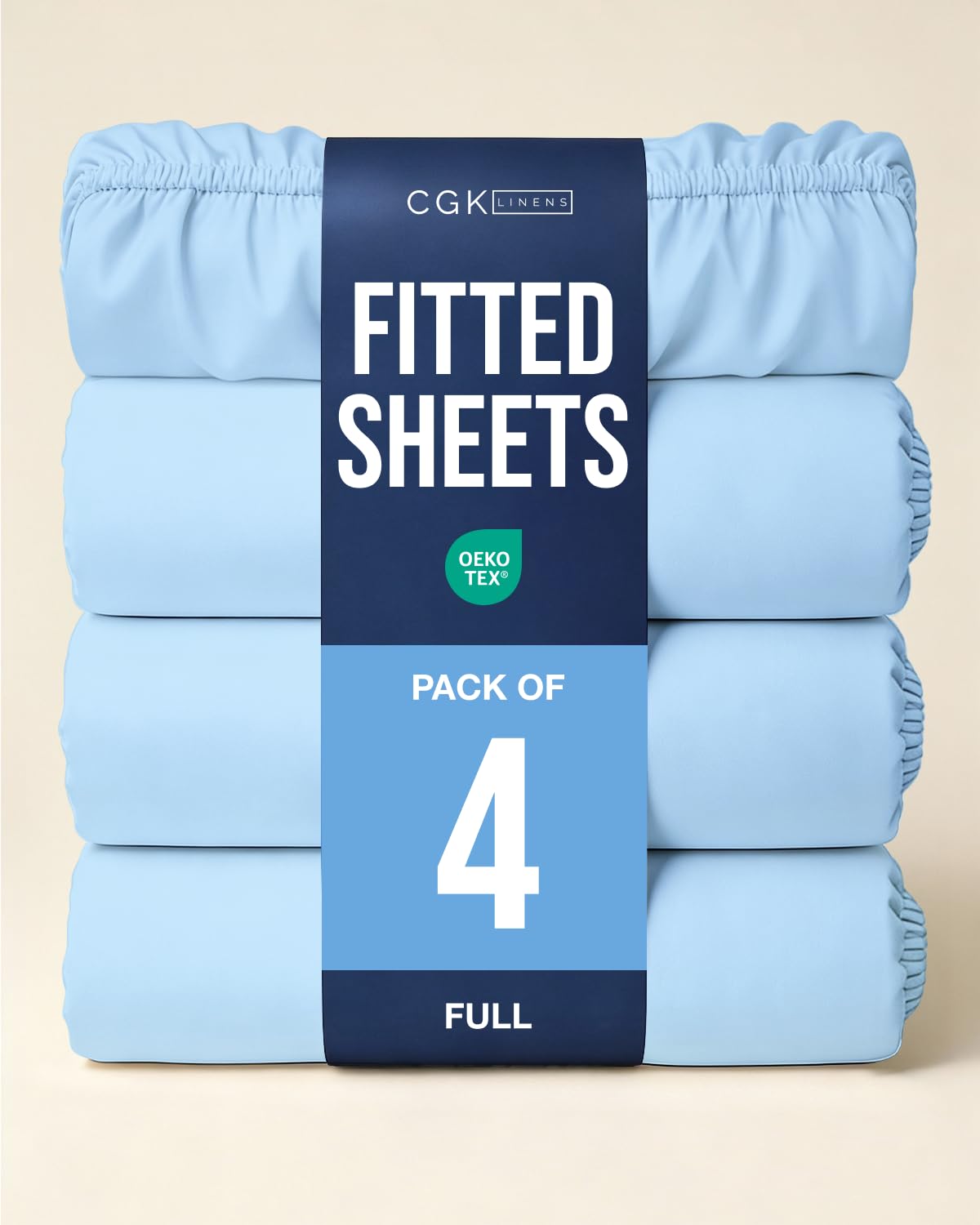 Full Fitted Bed Sheet - Pack of 4 Single Fitted Sheet Only - Light Blue