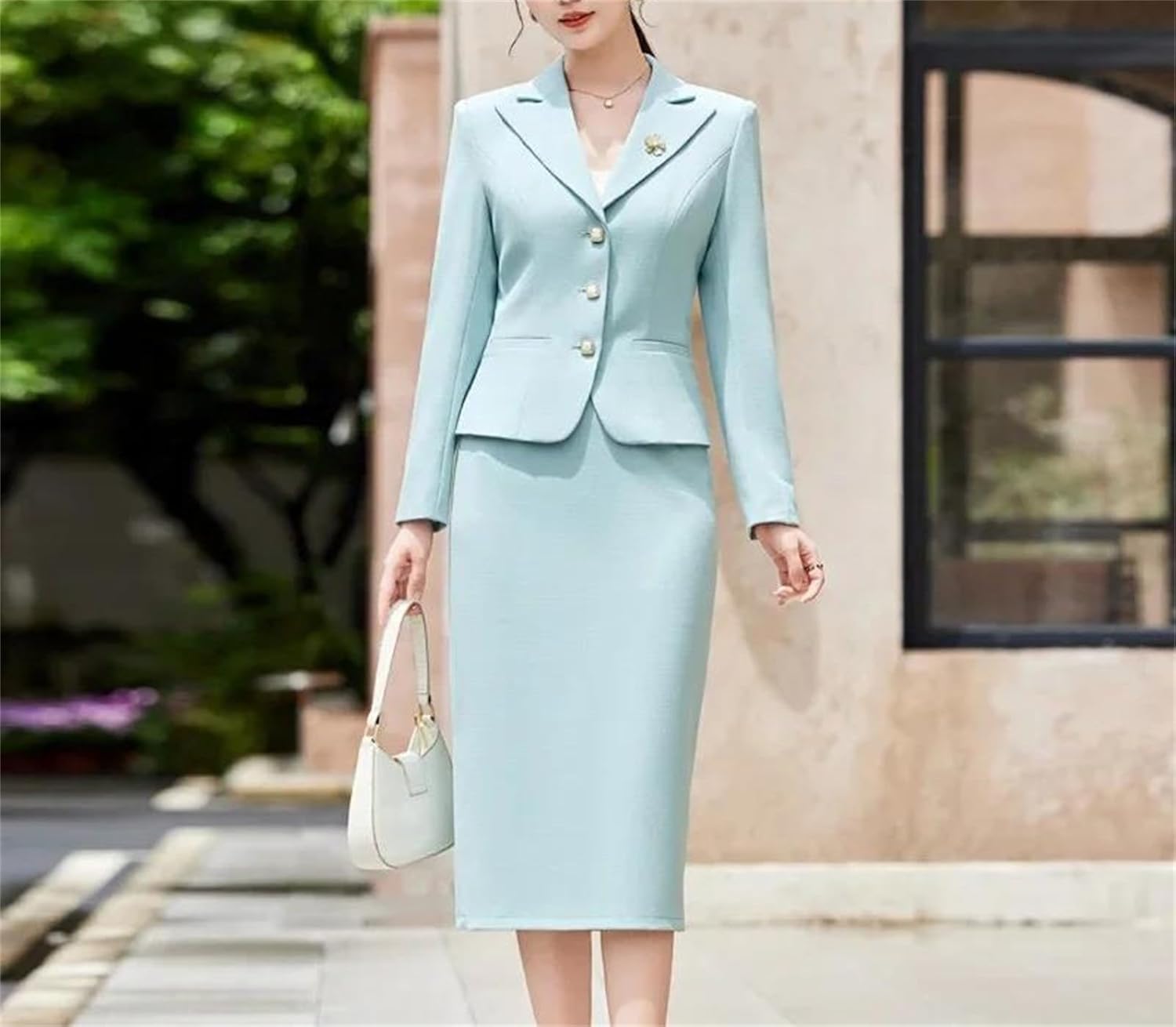 Women’S Short Suit Jacket Professional Work Fall Blazer and Pencil Skirt Sets