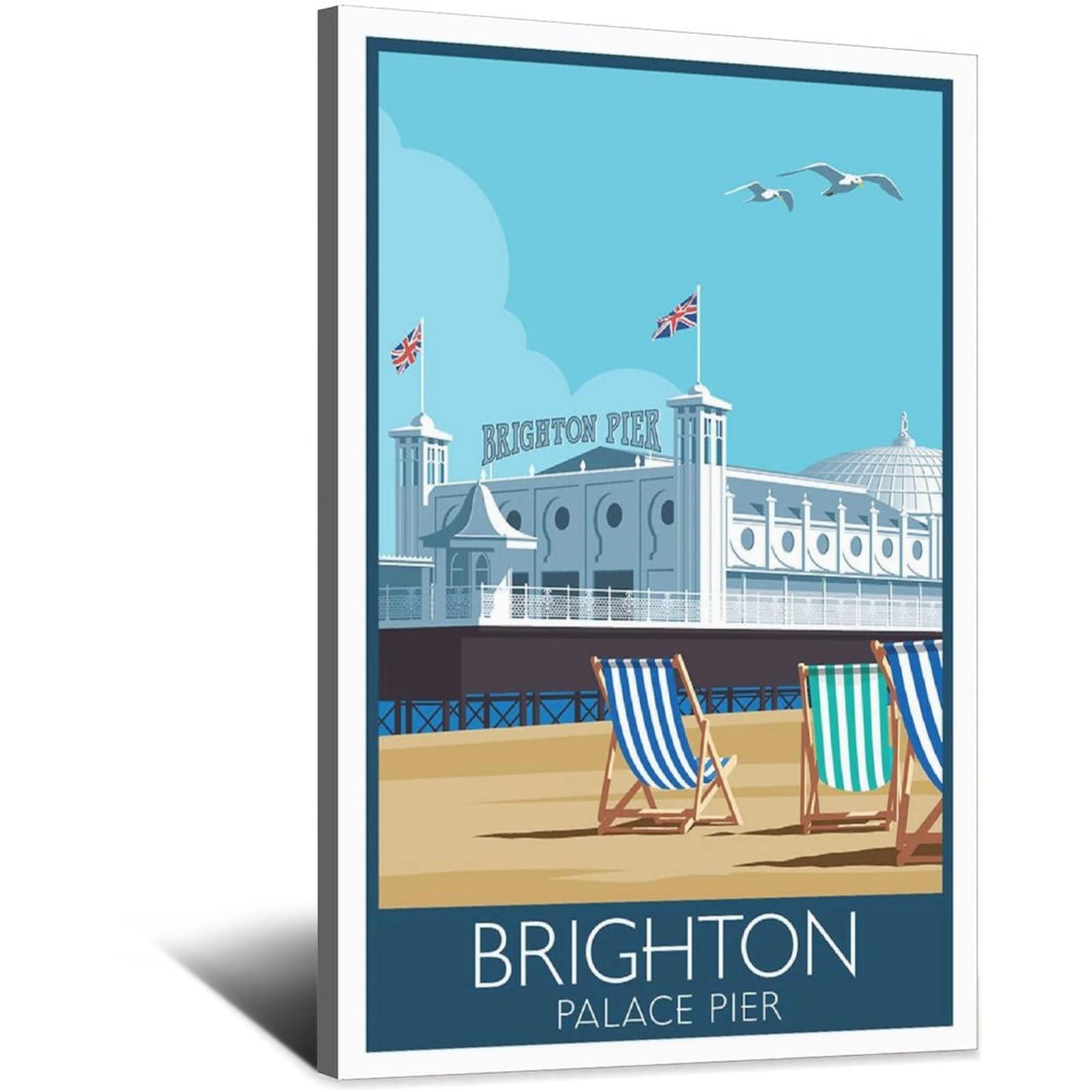 Uejd Frame-Style Vintage Brighton Pier England Travel Poster Decorative Posters Modern Bedroom Canvas Art Poster Picture Painting Posters Wall Decor Art Gift