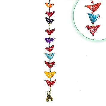 Anupam Traditional Indian Rajasthani Handicrafts Handmade Decorative Bird Wall & Door Hangings with Beads & Brass Bell Strings for Home Decoration & Gift in Vibrant Color (15 Birds, 1 String)