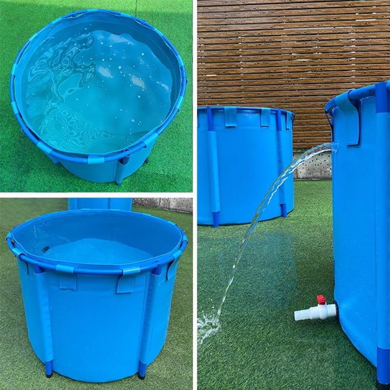 Canvas Fish Pond Above Ground, Large Circular Collapsible PVC Fish Pool with Frame, Outdoors Aquarium Water Storage Tank for Koi Holding Irrigation(1.8x0.8m/5.9x2.6ft)