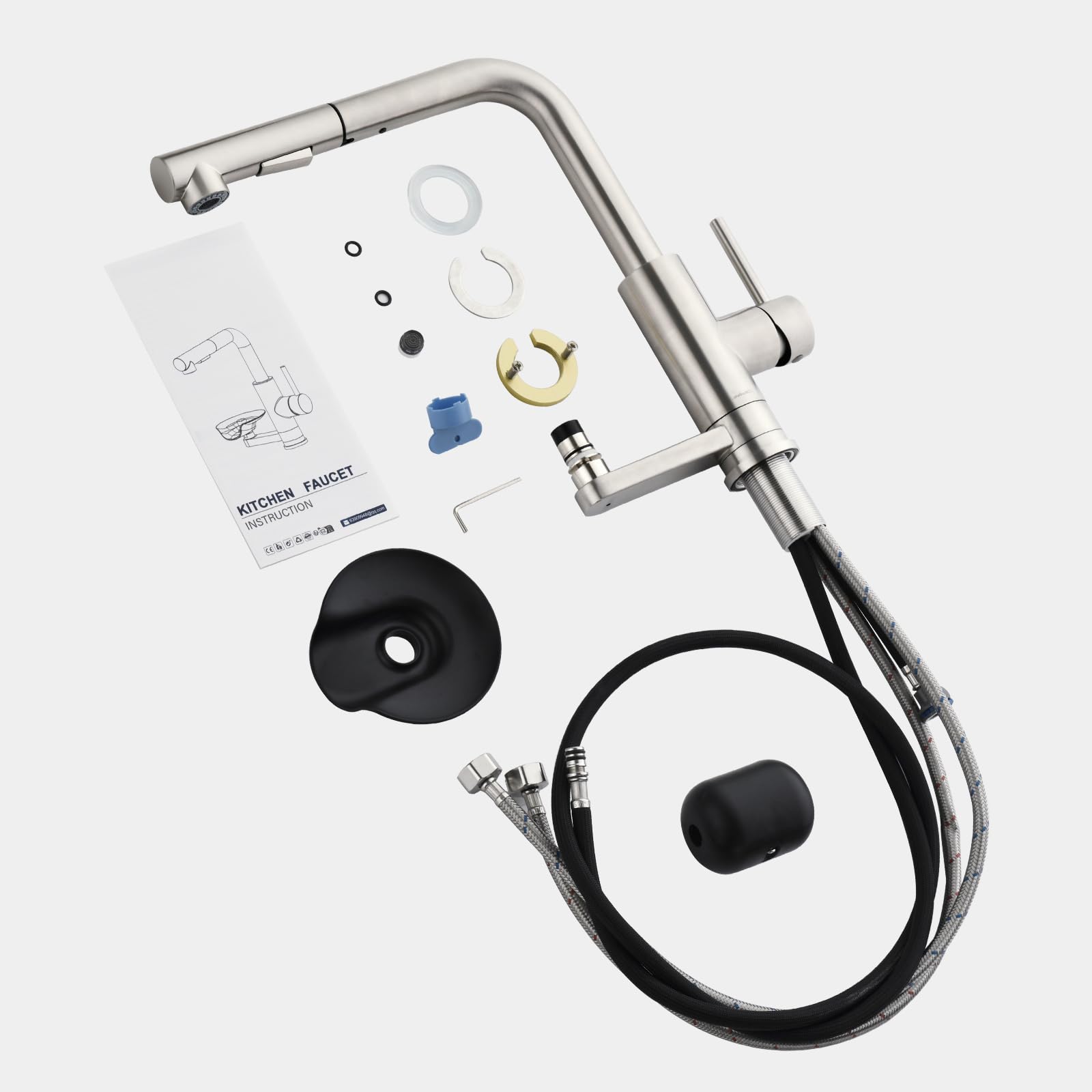 Robinet de Cuisine LakeBay Lave-Verres 360° Rotatif Extensible, Miscelateur Monomandrin Double Jet, Acier Inoxydable 304 Brossé