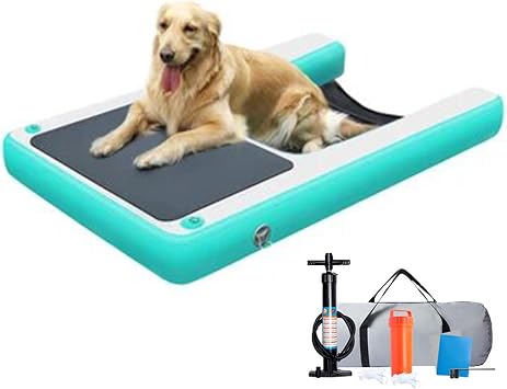 Floating Dog Ramp for Pontoon Boat, Floating Non-Slip EVA Foam with Step, Easily Climb Out Of The Water, Inflatable Dogs Dock Platform for Above Ground Pool, Lake, PontoonGreen