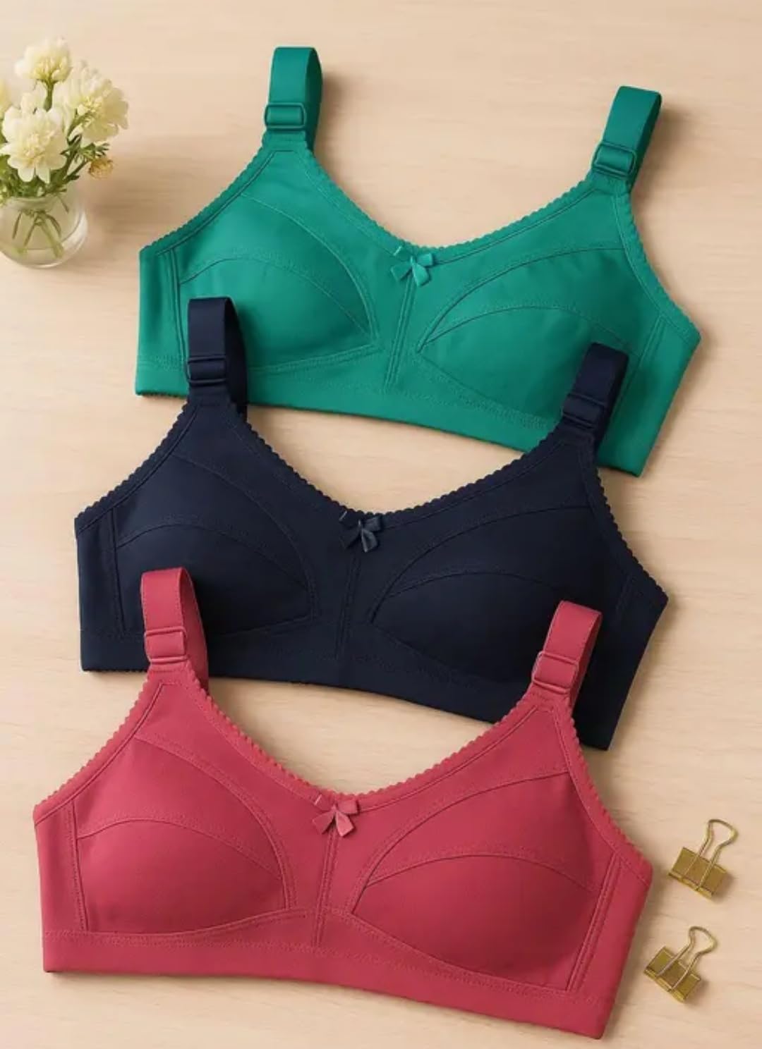 Women's Cotton Blend C-Cup Non-Padded Heavy Bust Seamless Minimizer Full Coverage Non-Wired T-Shirt Everyday Bra Combo Pack of 3-picture-37