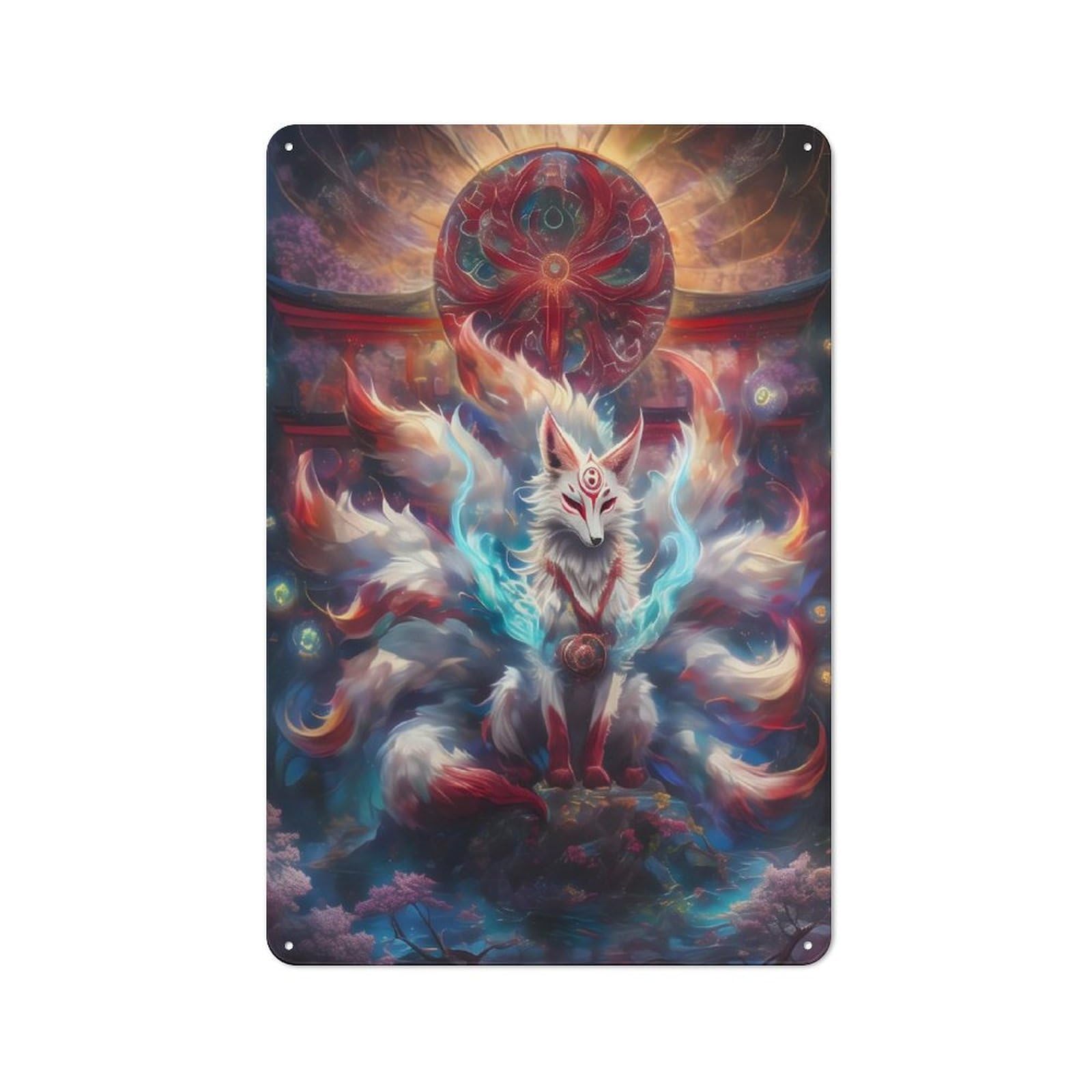 Junmoney Style-11 Nine-Tailed Fox Spirit Industrial Metal Sign 30X20cm, Modern Retro Loft Wall Plaque For Modern Home, Workshop, Office Or Cafe