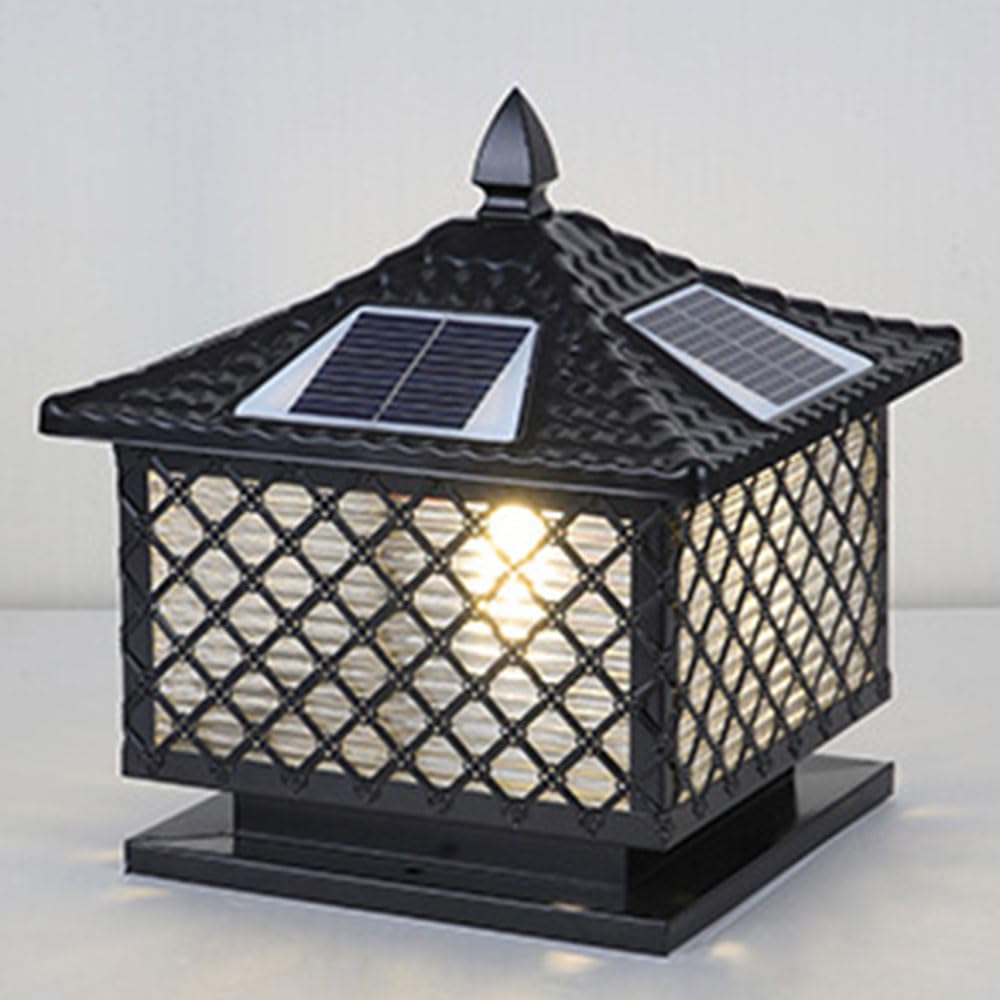 Lampe de colonne solaire style chinois en fonte d'aluminium et verre - 8