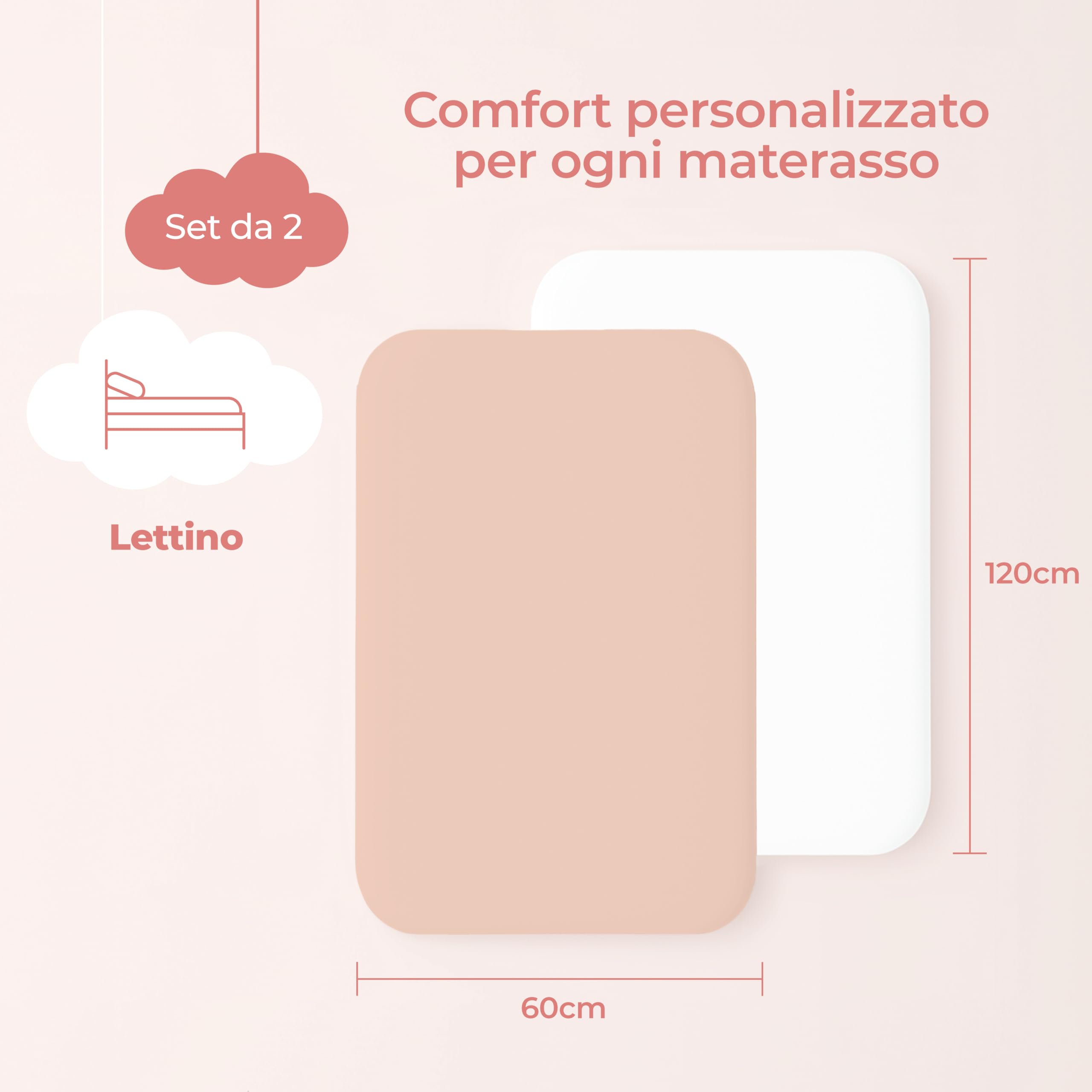 Dreamzie Set 2 Lenzuola Lettino Neonato 60x120 Cotone - Lenzuolo Con Angoli, Oeko-Tex Certificato - Lenzuola Culla Lettino 60x120 - Rosa/Bianco