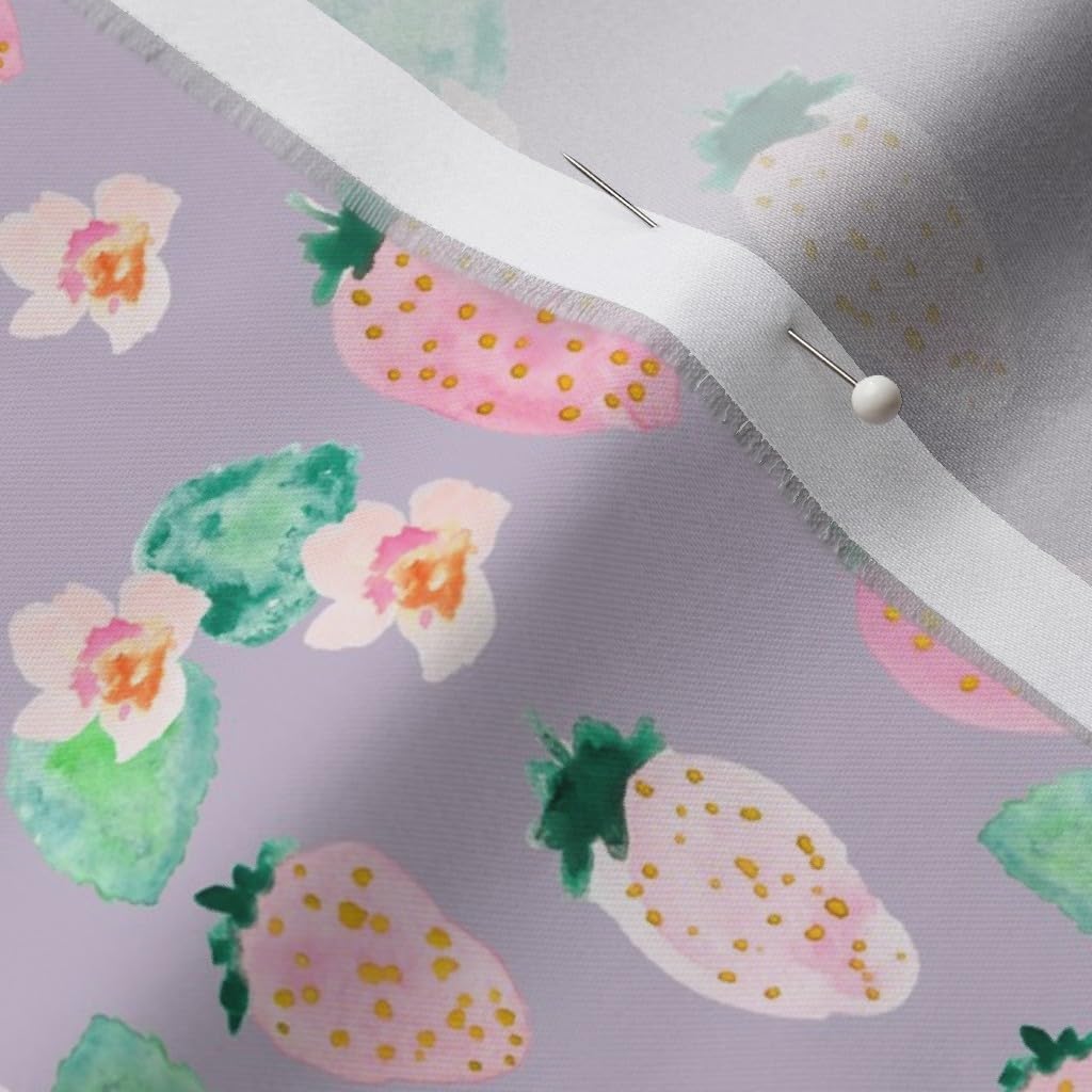 Spoonflower Fabric - Bloom Strawberry Blossom Strawberries Fruit Spring Printed on Organic Cotton Sateen Fabric by The Yard - Sewing Quilting Apparel Home Decor