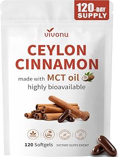 Organic Ceylon Cinnamon with MCT Oil Supplements Softgels, 120 Day Supply | Authentic Sri Lankan Source, Liposome Highly Bioavailable Extract, Energy & Metabolism Support, Large Granule Softgels, 1 Bag