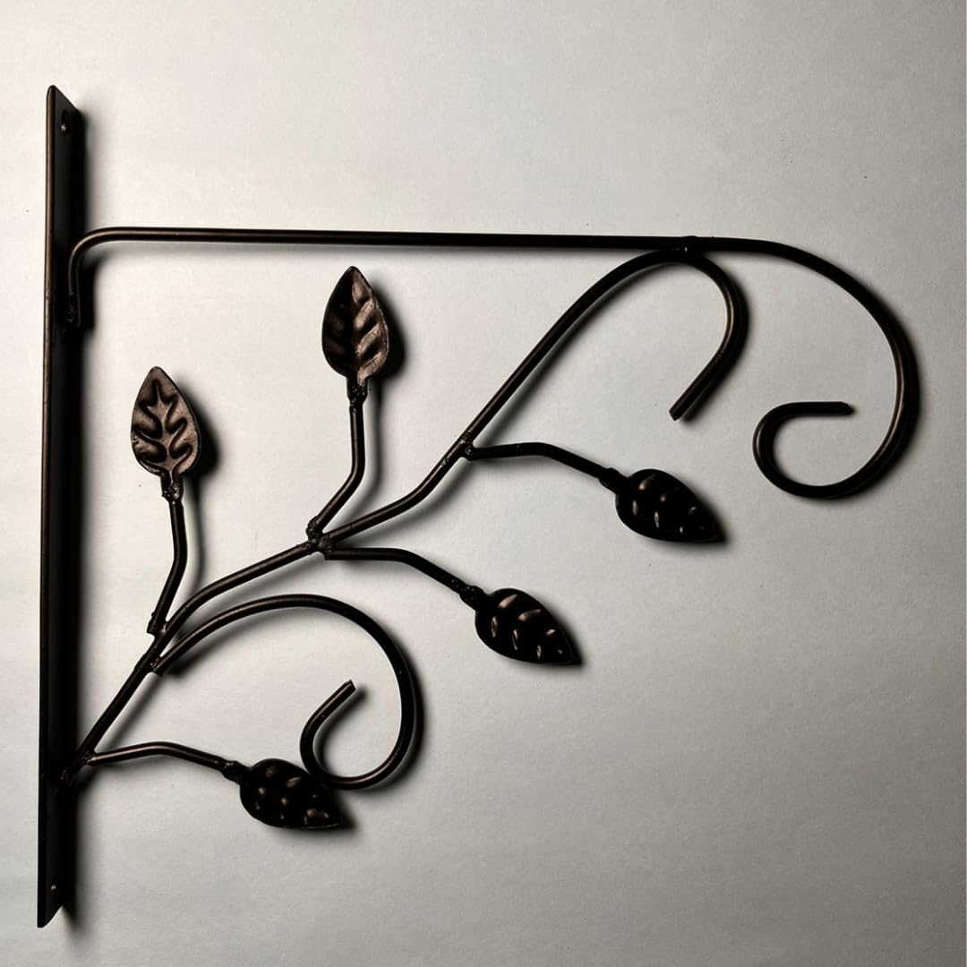 Designer Leaf Antique Wall Bracket for Bird Feeders & Houses Planters Lanterns for Diya Hangers, Wind Chimes Hanging Baskets Ornaments String Lights, Planter Hangers, Black-image-3